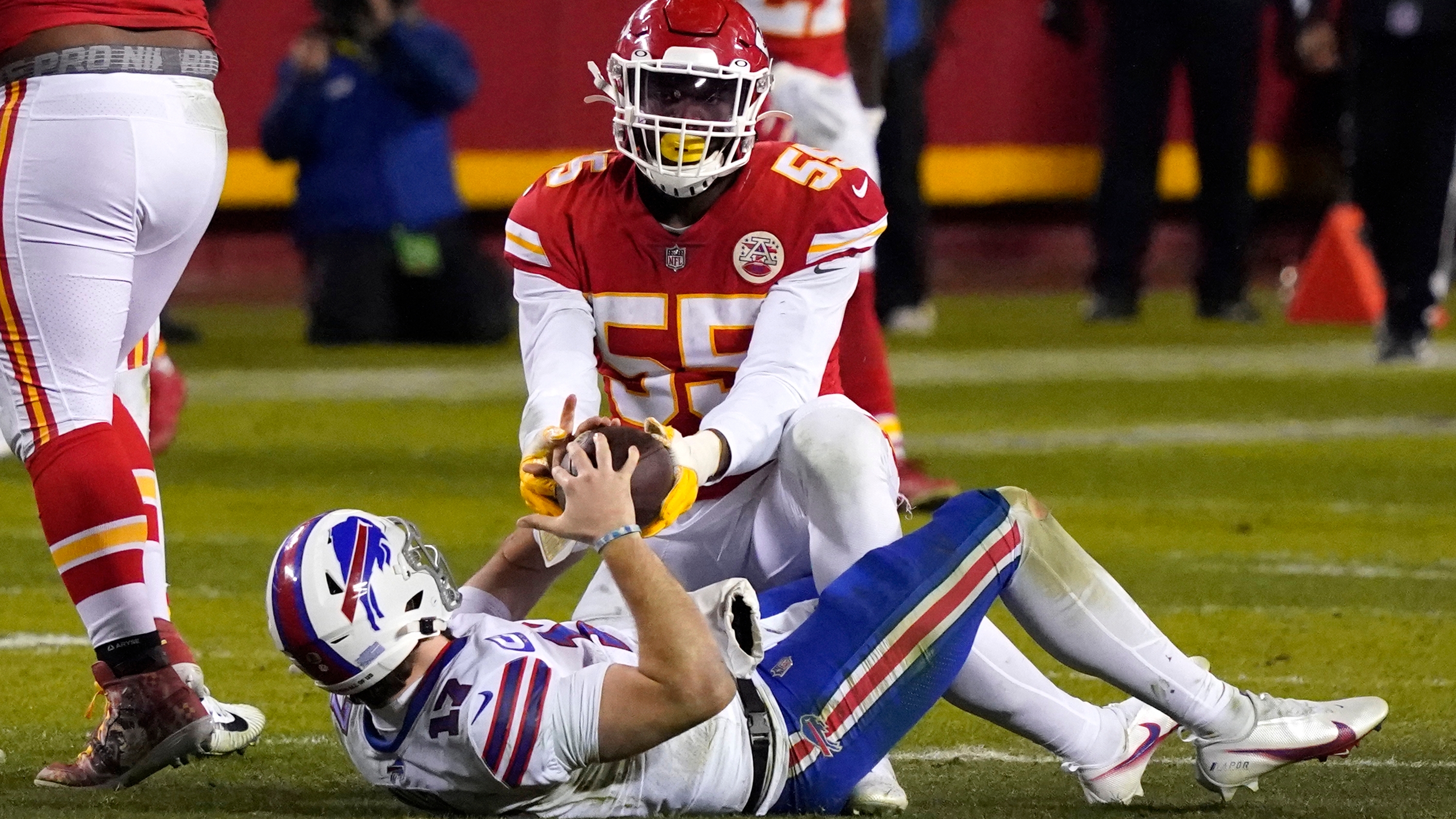 Kansas City Chiefs defensive end Frank Clark (55) rushes during a