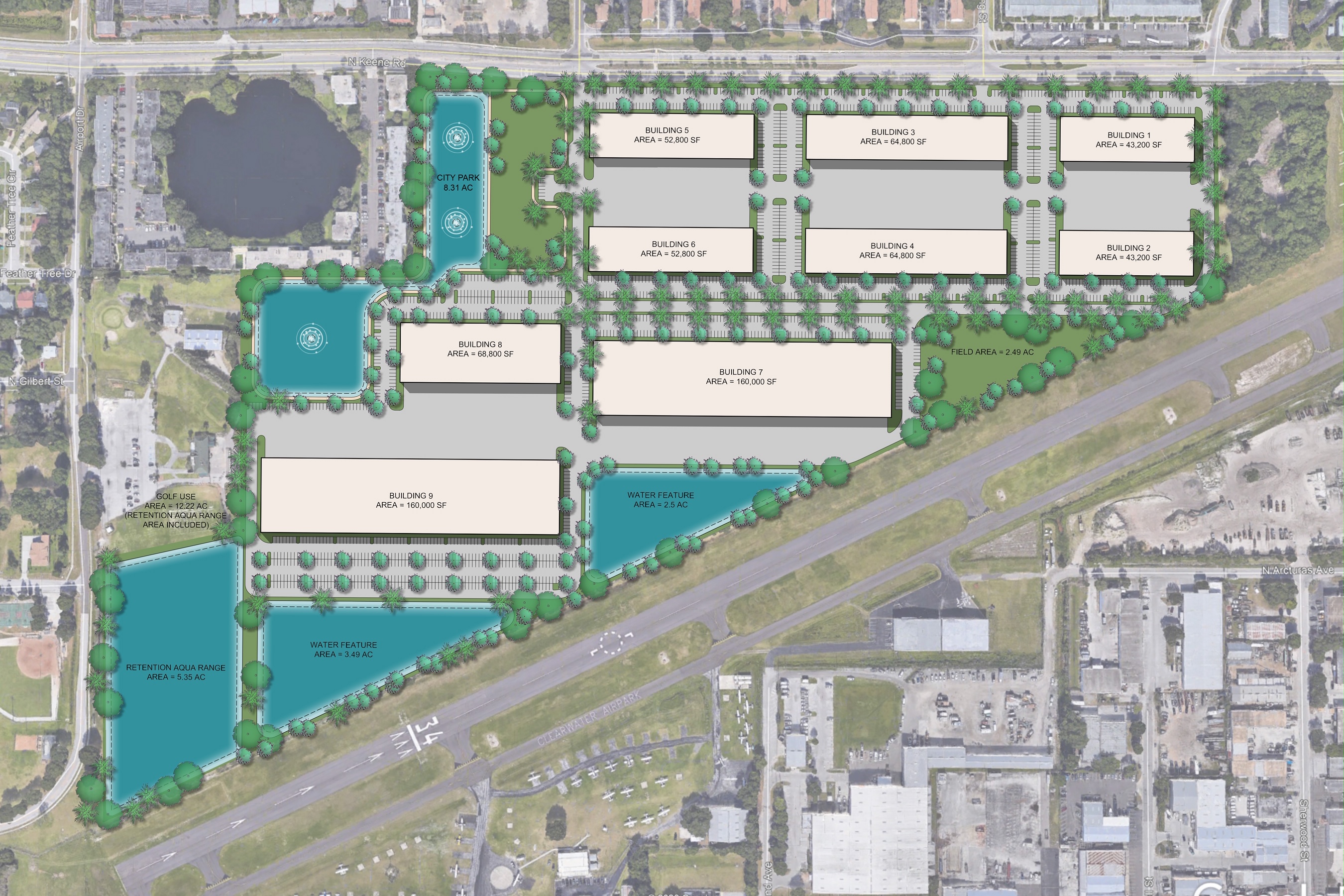 Harrod Properties is proposing a 57-acre light industrial manufacturing park for the city-owned Landings Golf Club. The City Council on Thursday moved the lease of the property closer to a referendum for November. [Harrod Properties]
