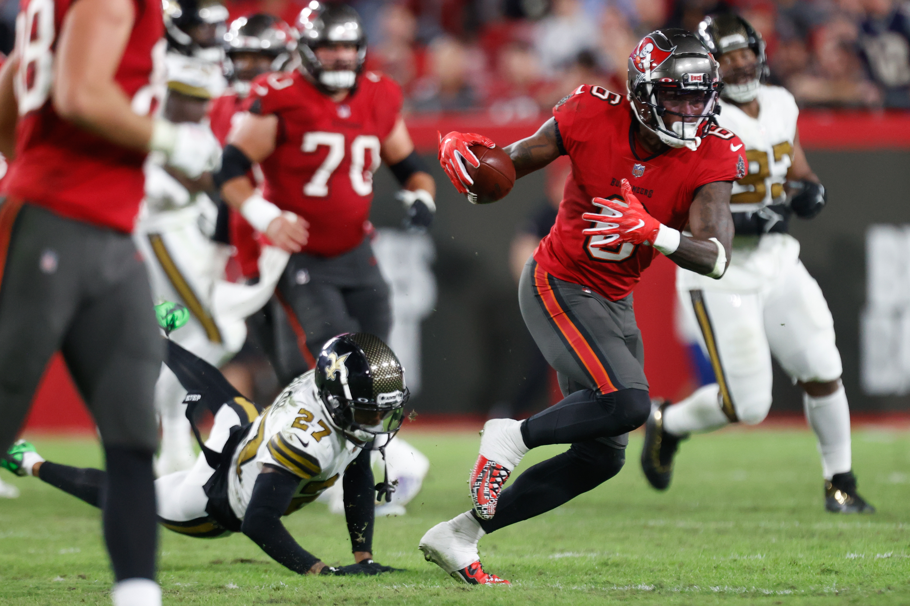 Bucs rookies Rachaad White, Cade Otton score clutch TDs in comeback win  over Saints