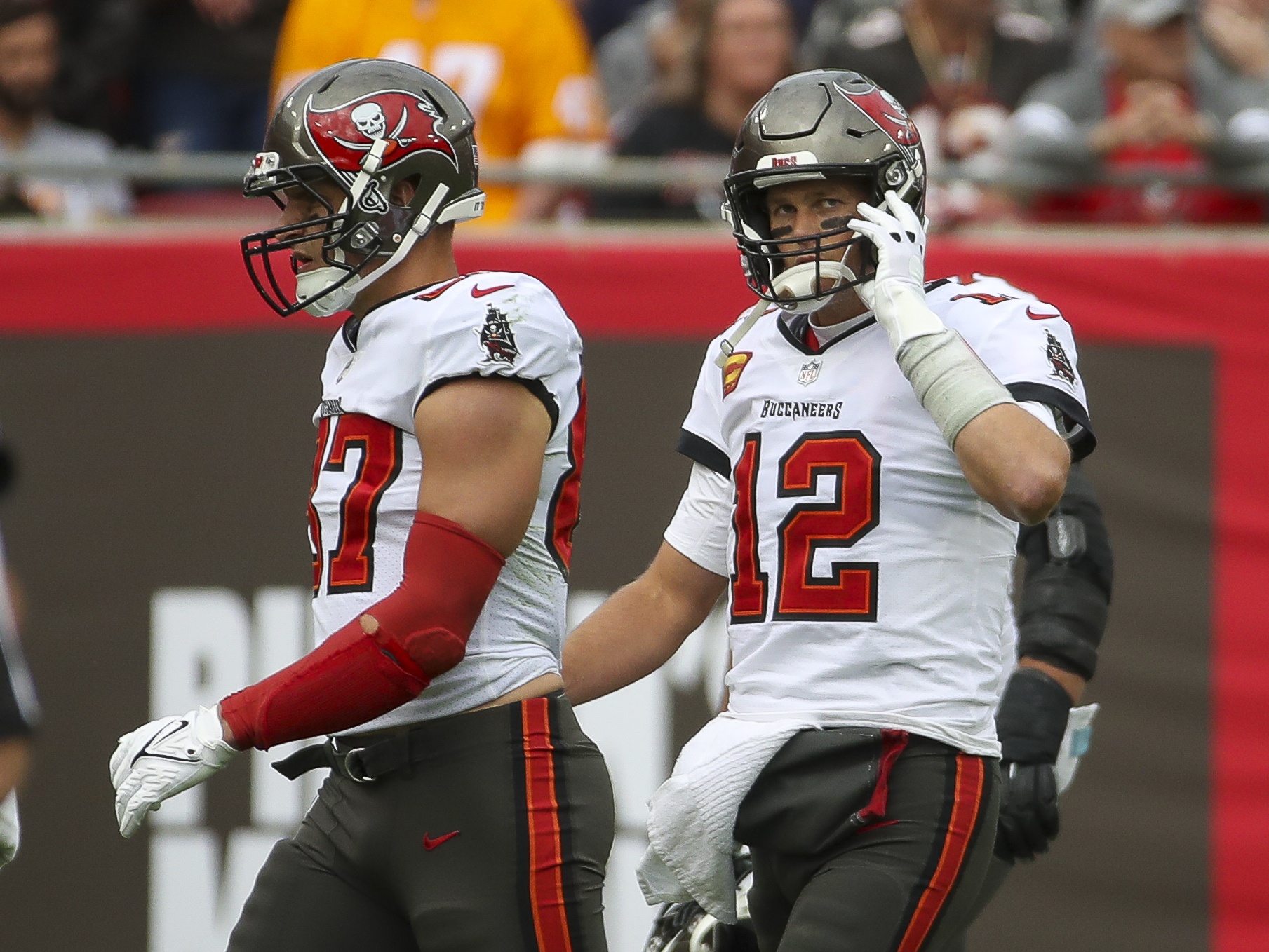 Tampa Bay Buccaneers linebacker Grant Stuard (48) after a stop against the  Philadelphia Eagles during the first half of an NFL wild-card football game  Sunday, Jan. 16, 2022, in Tampa, Fla. (AP