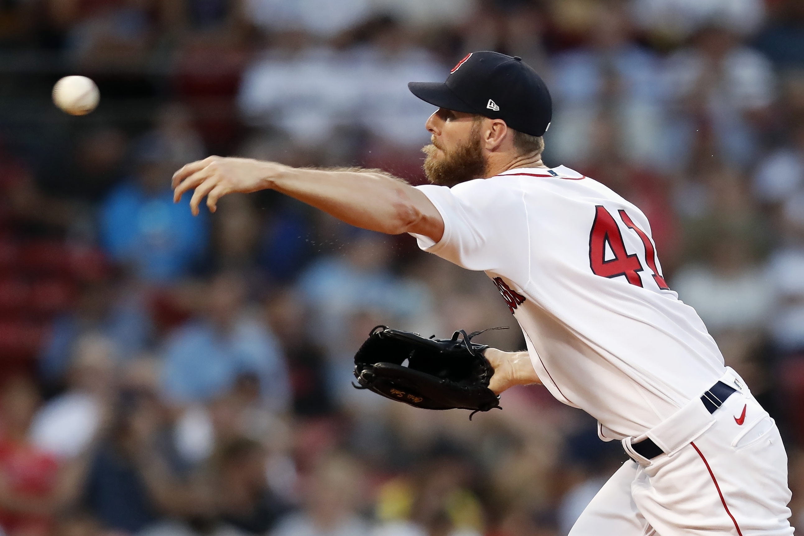 Boston Red Sox starting pitcher Chris Sale throws to a Tampa Bay