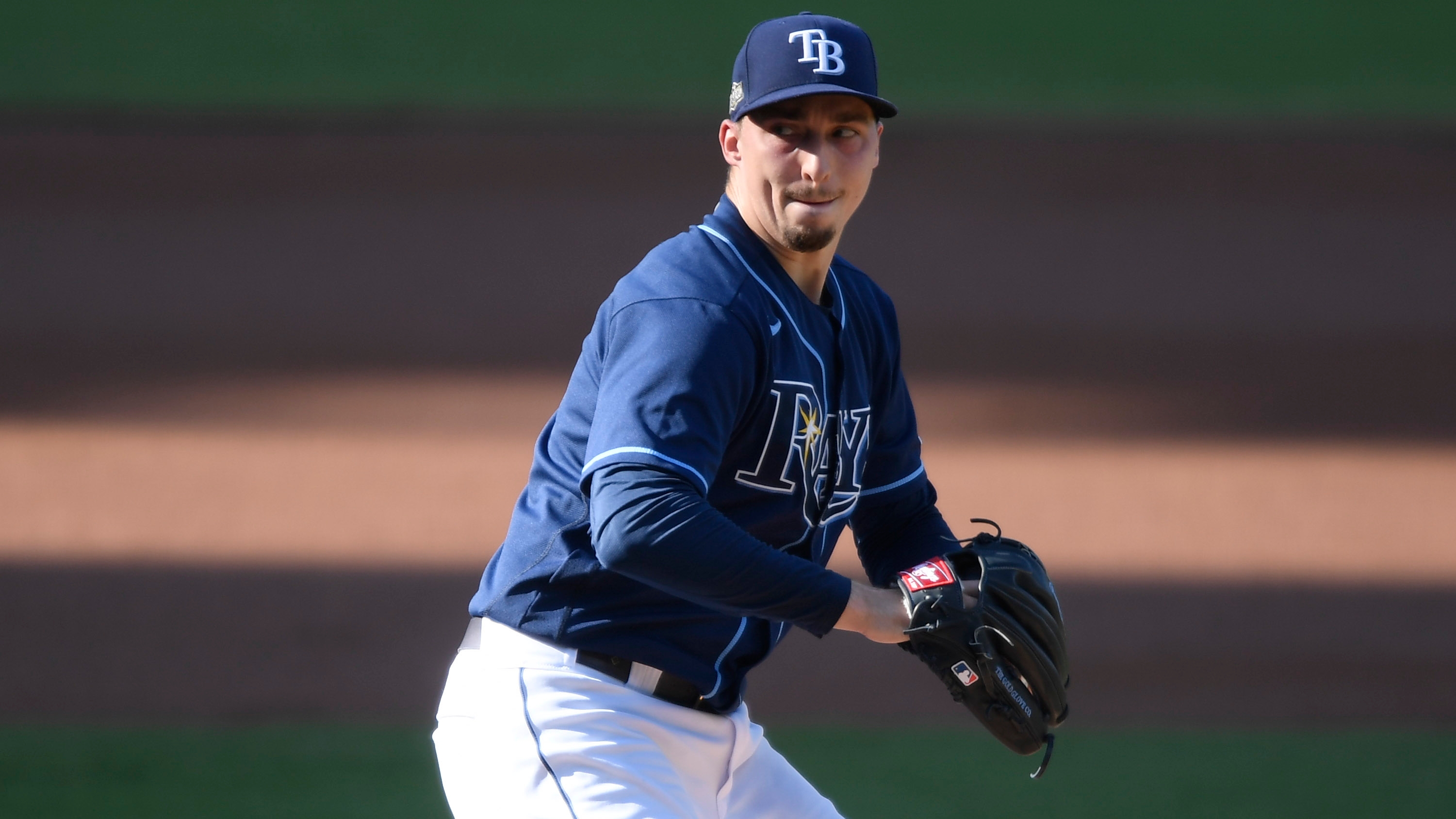 Tampa Bay Rays' pitcher Blake Snell stands between Los Angeles