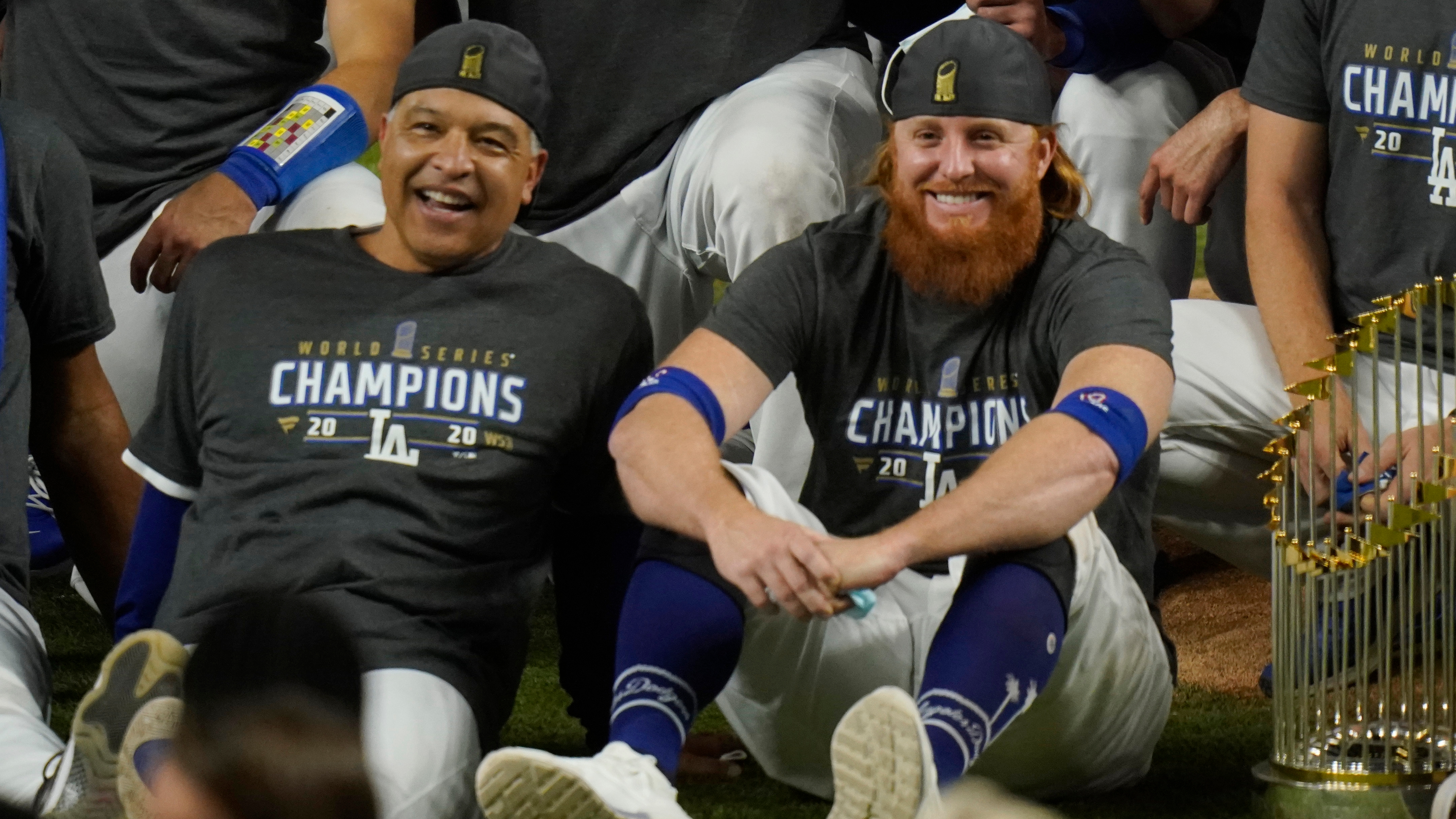 A detail shot of Justin Turner of the Los Angeles Dodgers jersey