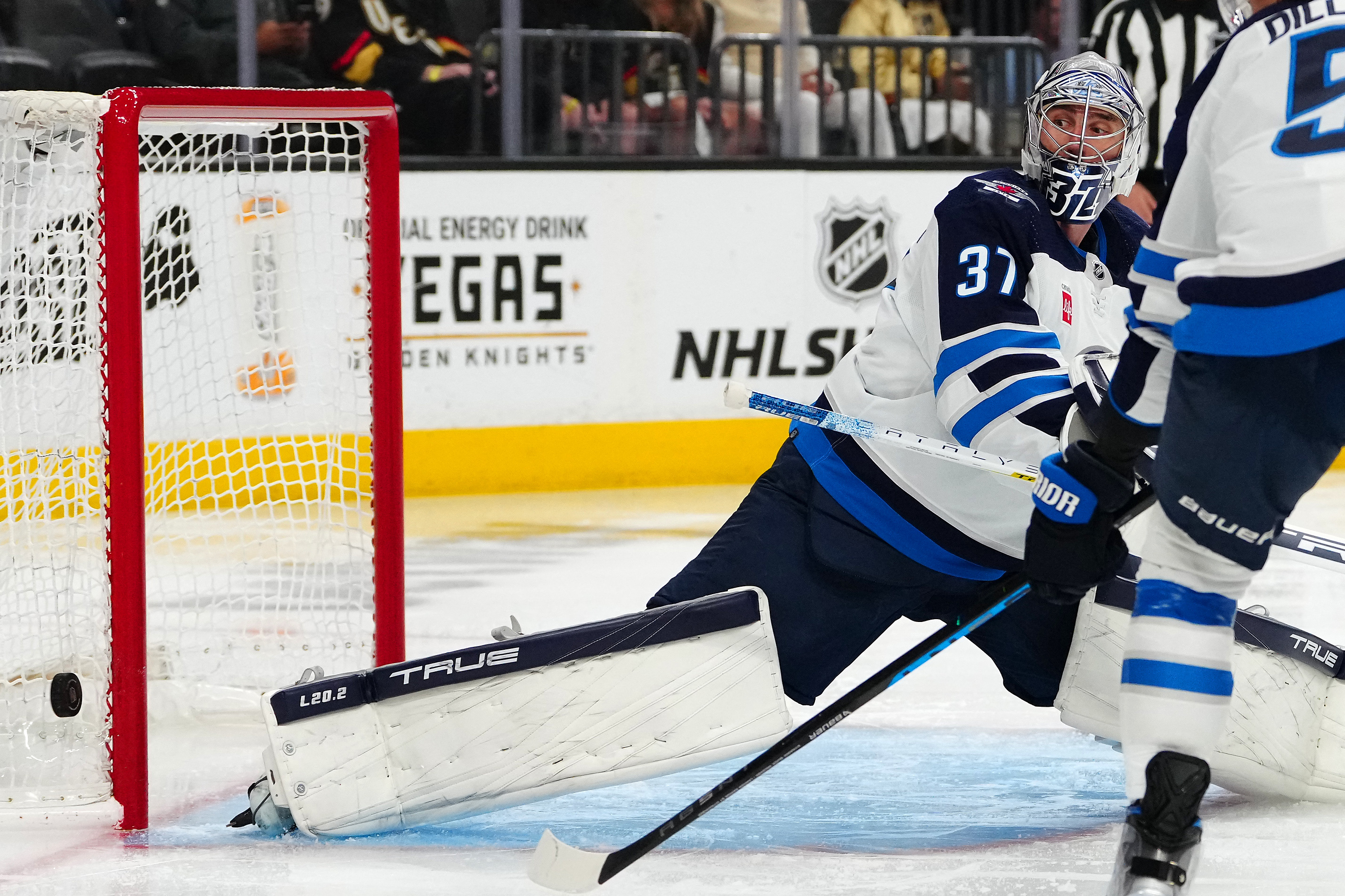 Adam Lowry of the Winnipeg Jets takes part in the pre-game warm up