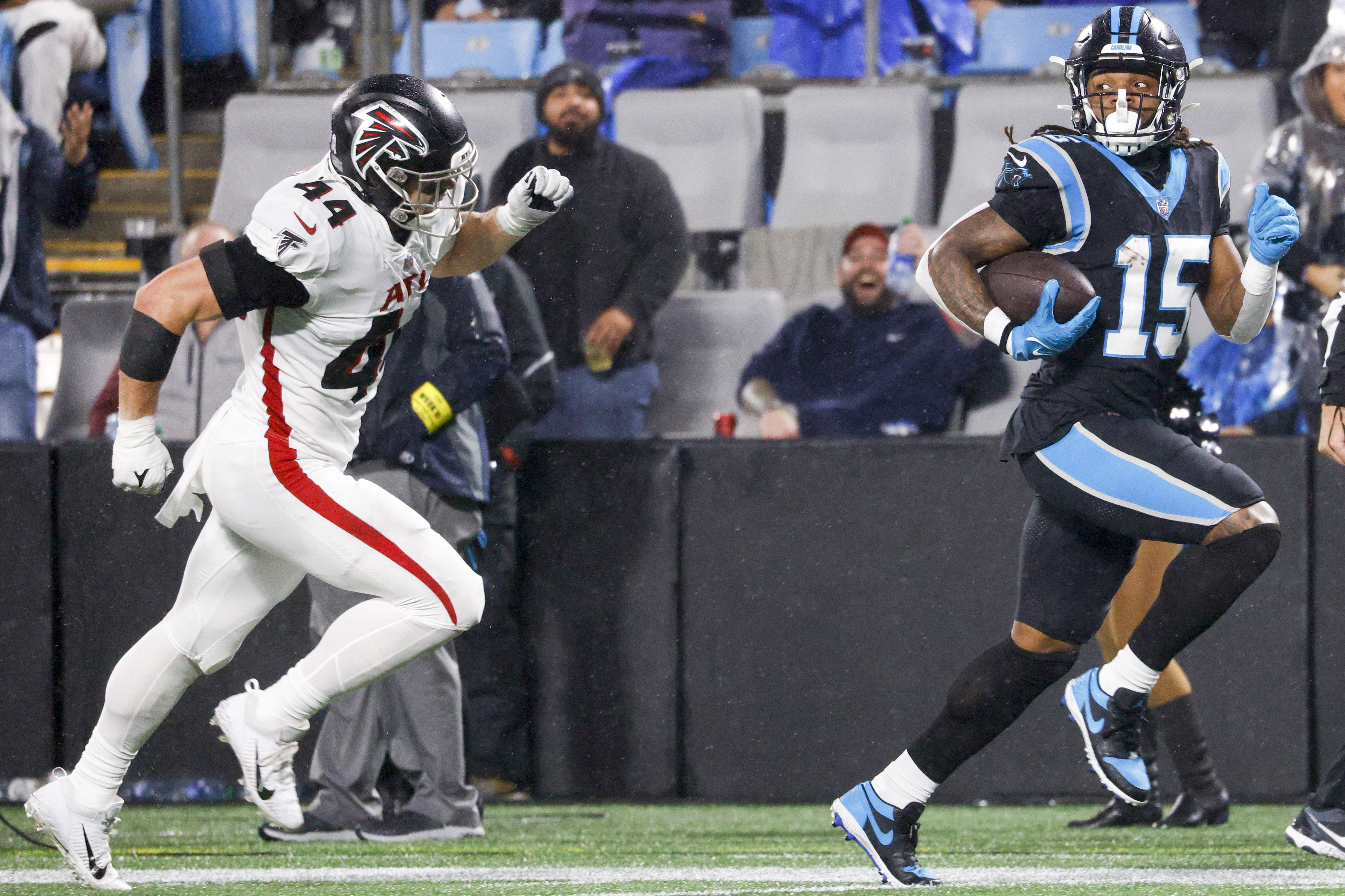 Foreman leads Panthers past rival Falcons in rain, 25-15 – WSOC TV