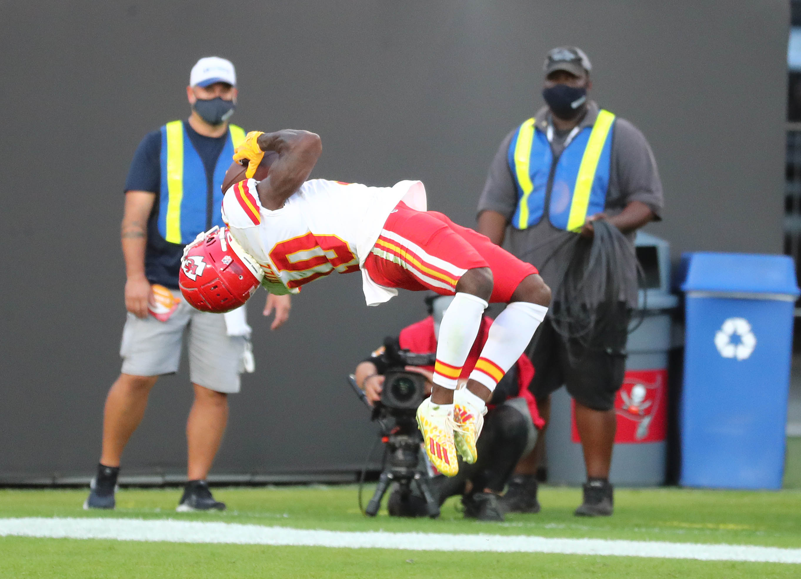 Tyreek Hill scored three touchdowns yesterday -- including one on