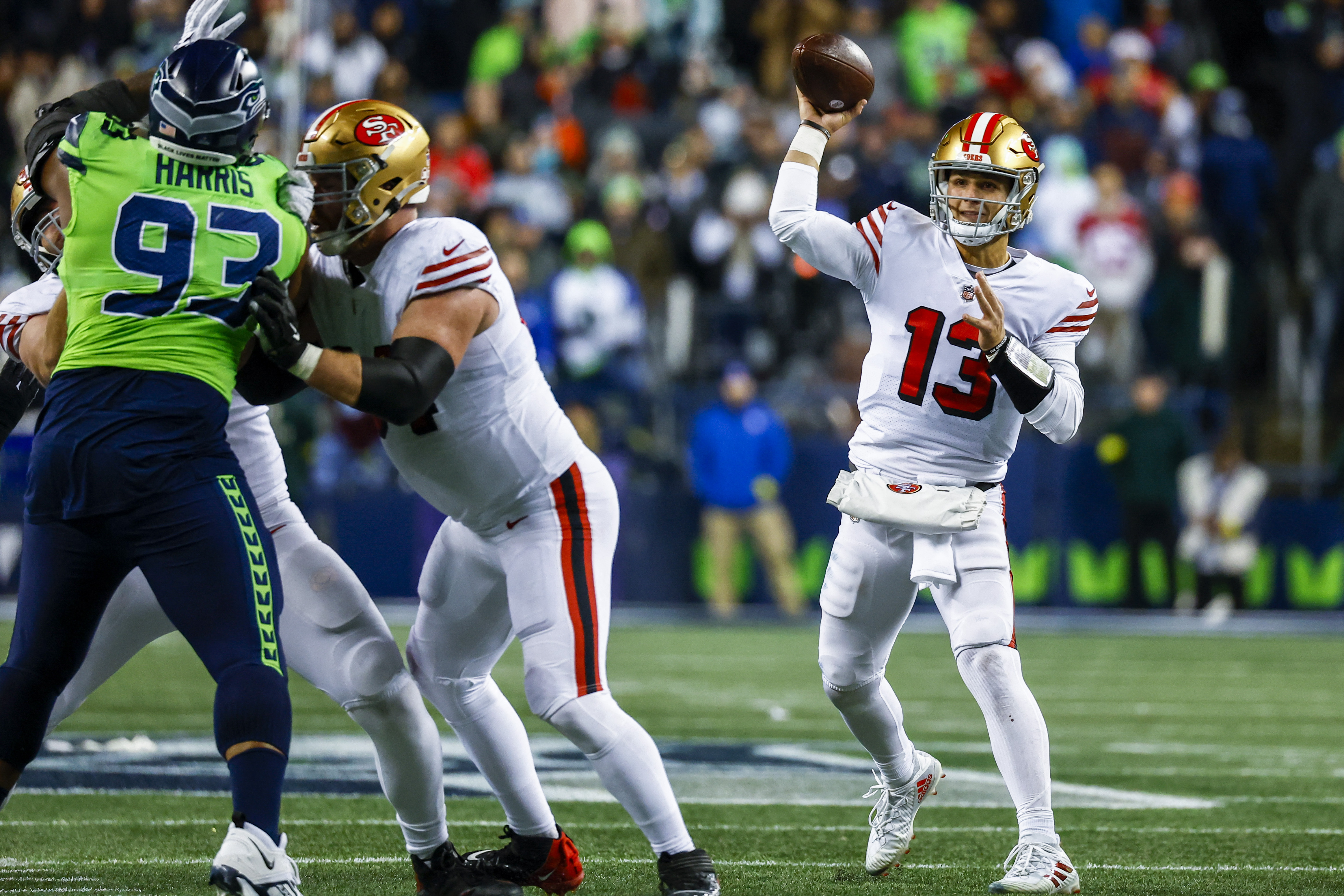 Brock Purdy delivers again as 49ers dominate second half to oust Seahawks -  The Boston Globe