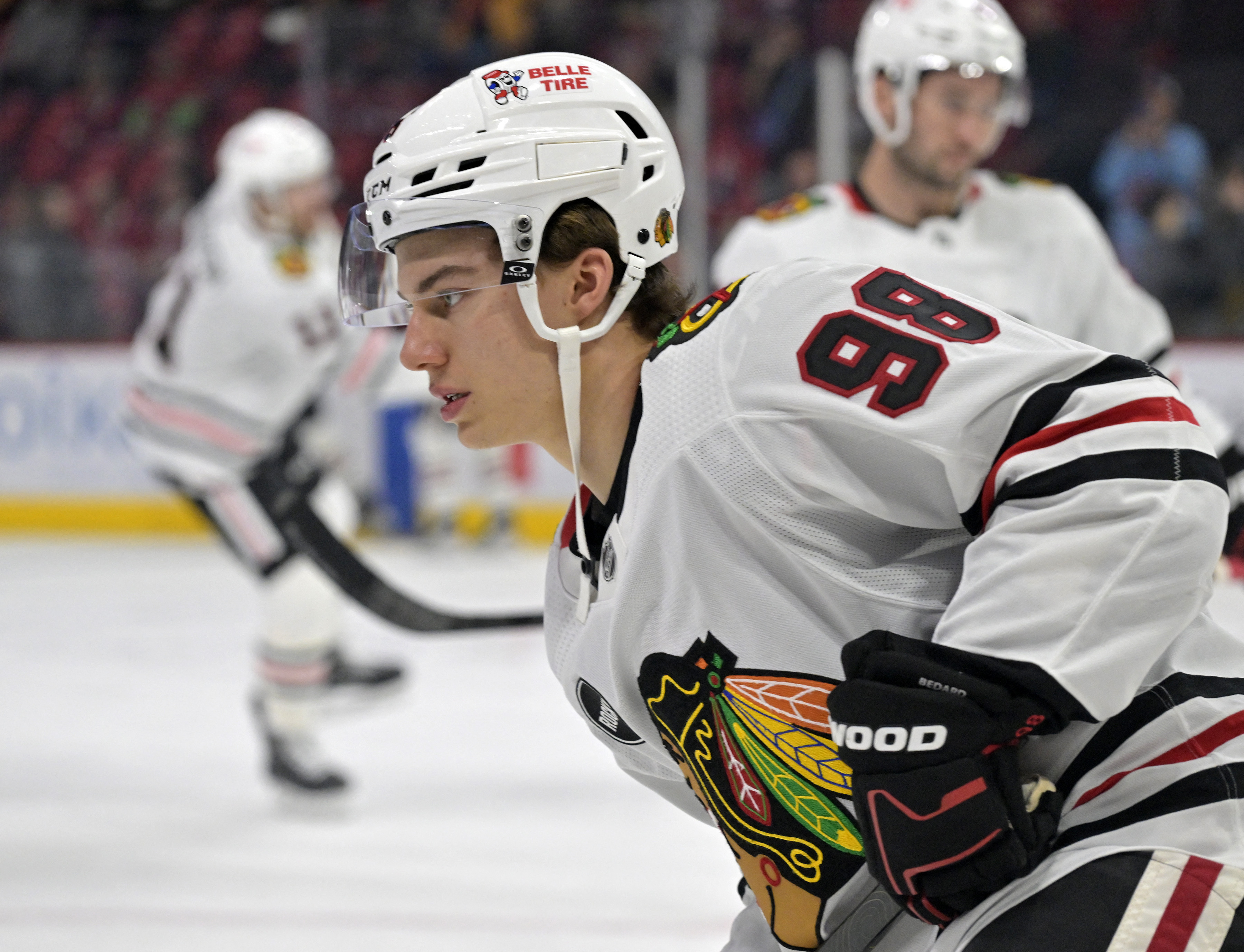 Connor Bedard skates in first NHL exhibition game with Chicago