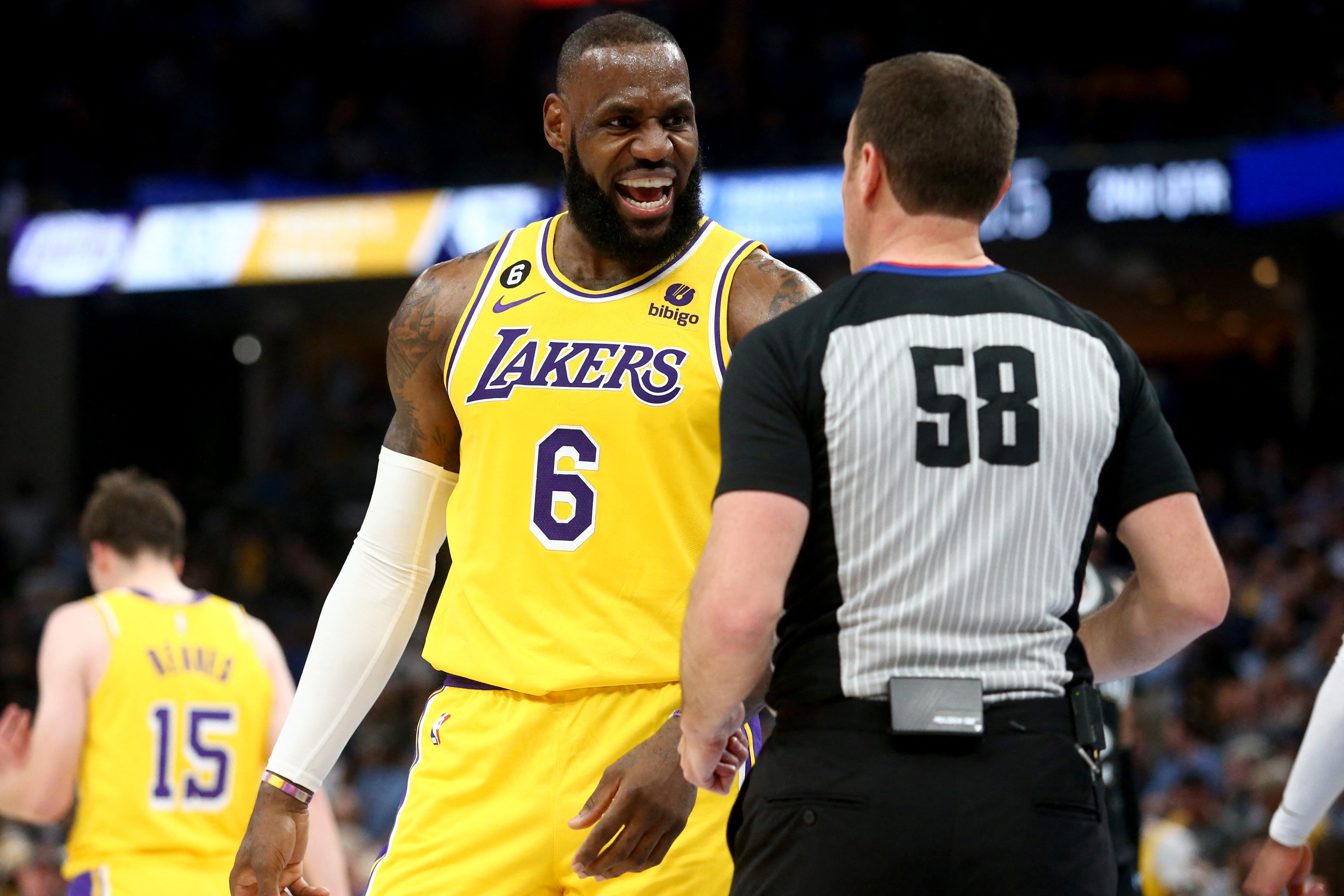 Los Angeles Lakers forward Rui Hachimura (28) reacts during the second half  of Game 5 of an NBA basketball second-round playoff series against the  Golden State Warriors Wednesday, May 10, 2023, in