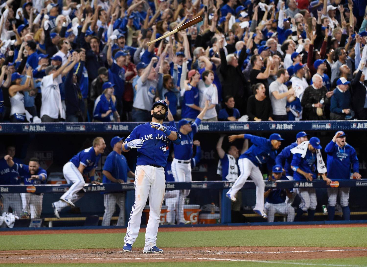 Jose Bautista punctuated a roller-coaster seventh inning with a bat flip  into the stratosphere