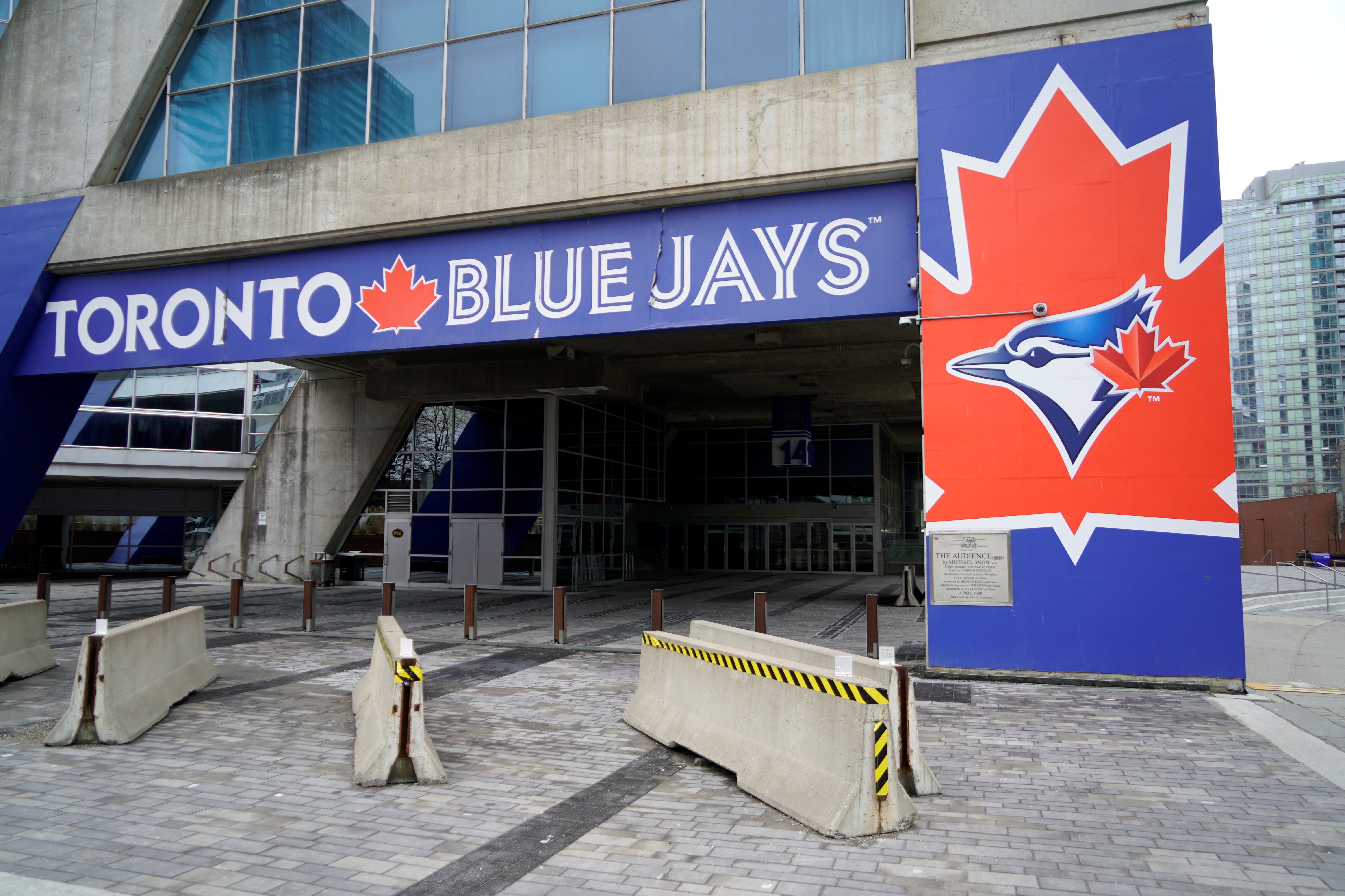 Rogers Centre Center: Blue Jays baseball team sign at the tops of  entrances.The Blue Jays represent not only Toronto in the MLB but all  Canada Stock Photo - Alamy