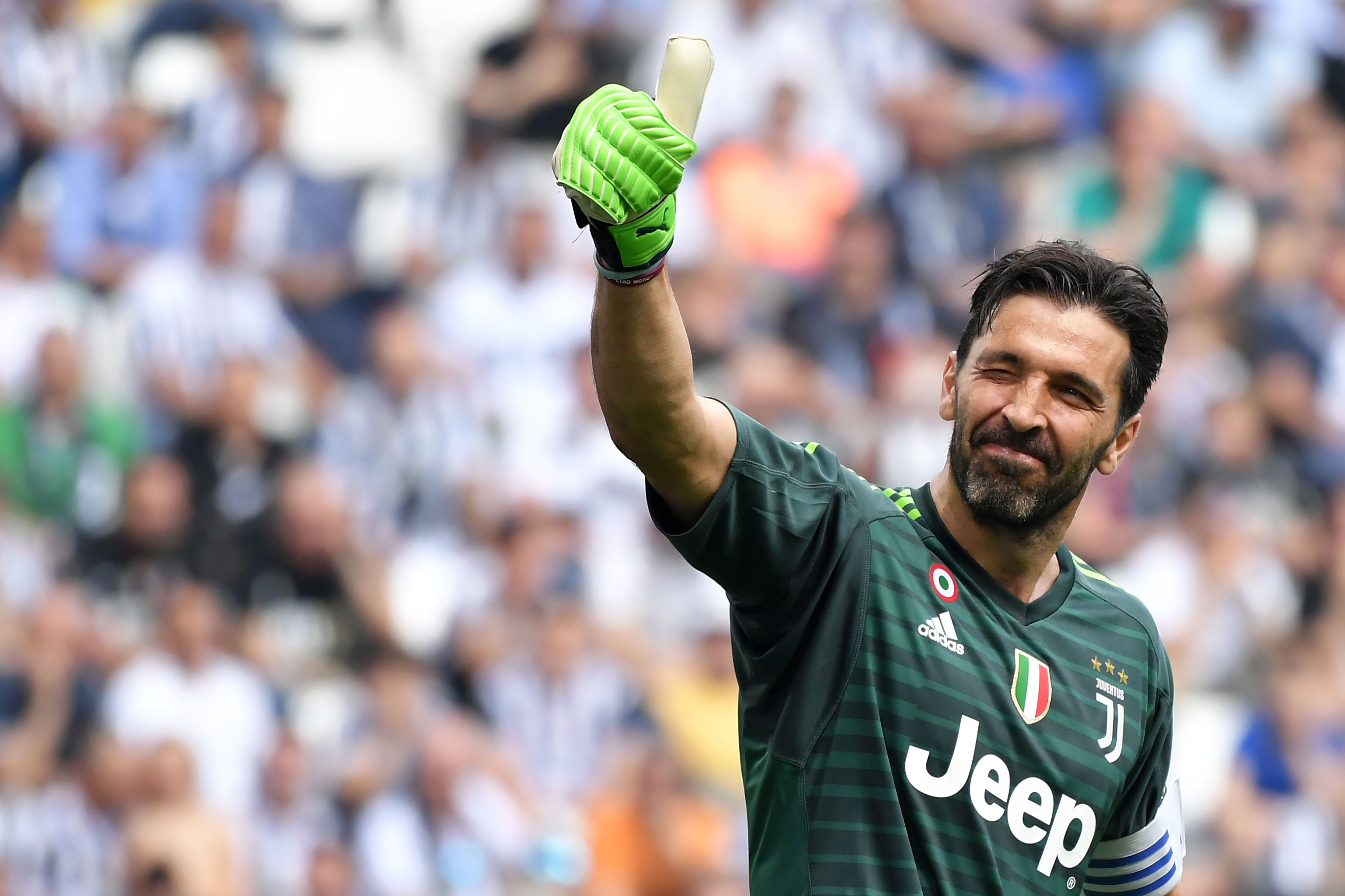 Italys goalkeeper Gianluigi BUFFON celebrates the 2 0 Football World Cup  2006, international match