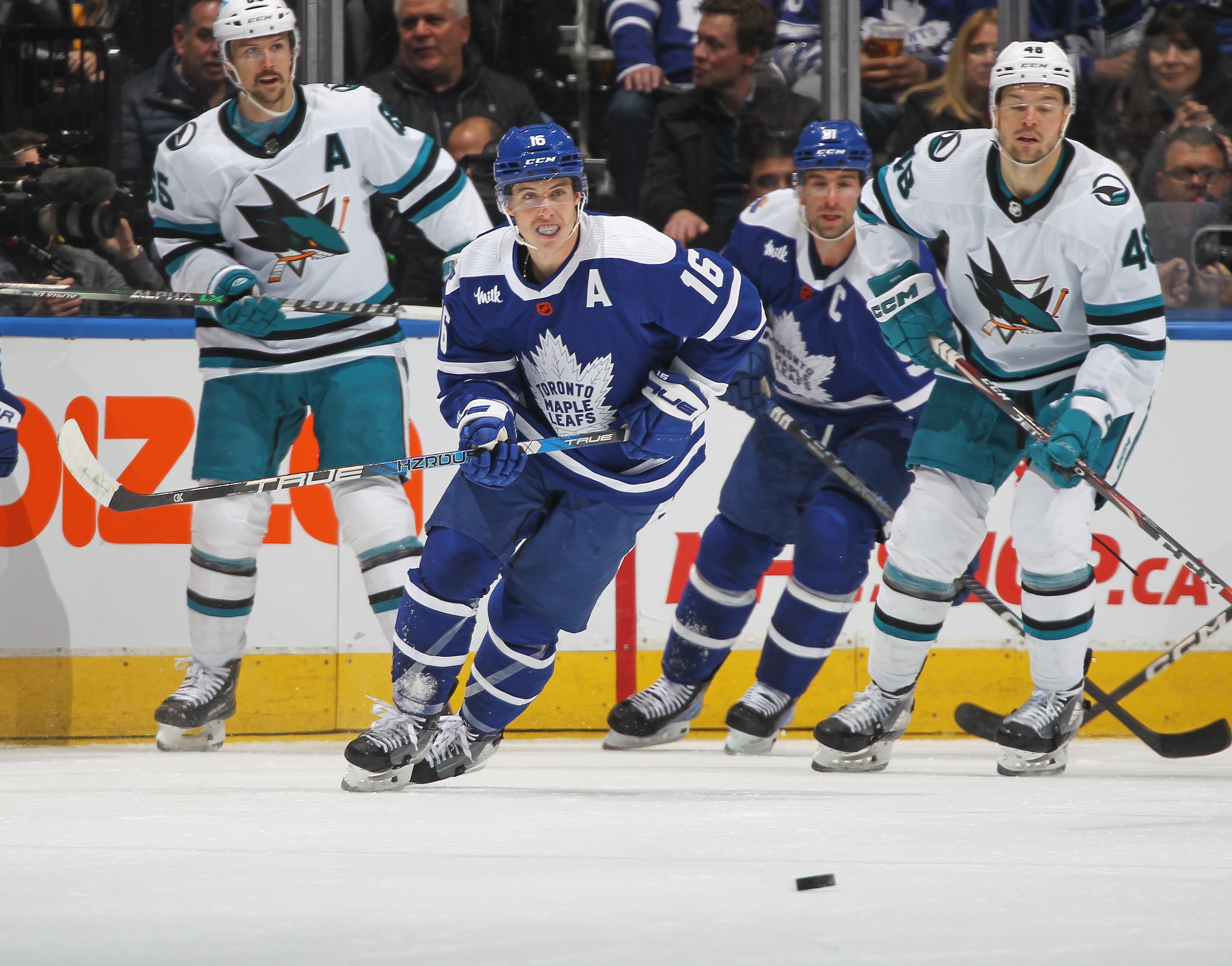 Marner ties Maple Leafs record in 3-1 win over Sharks