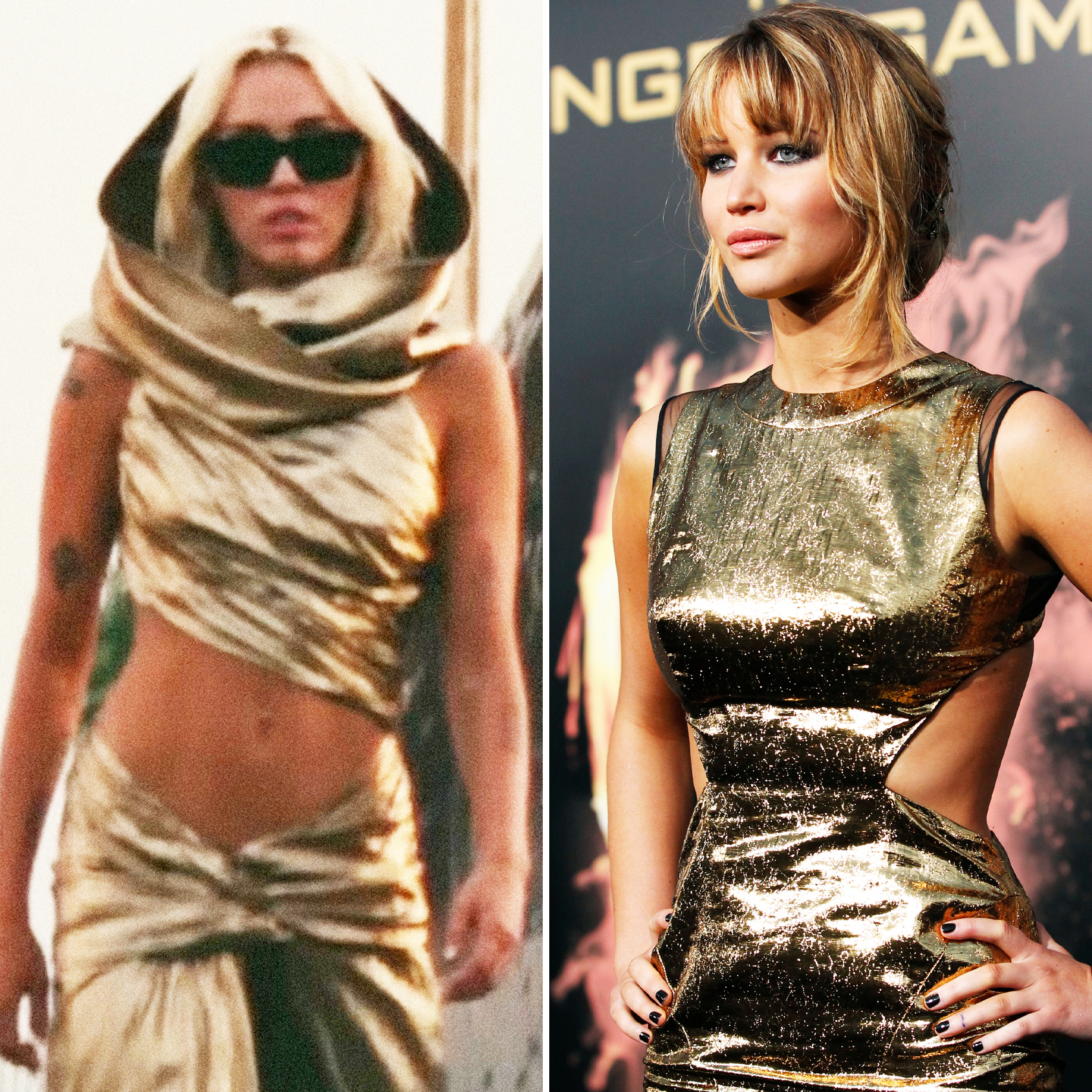 gold dress miley cyrus jennifer lawrence Miel Gold Silky Dress Honey, XS-S main image 1