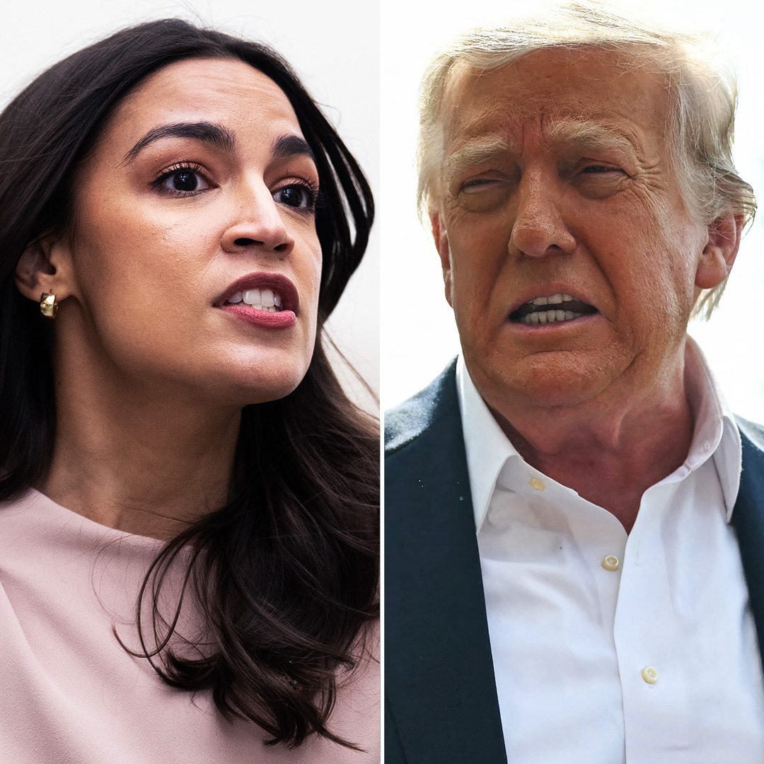 The image is split into two close-up portraits placed side by side. On the left, a woman with long dark hair and a light pink top is speaking with an intense expression, her eyebrows slightly raised and mouth partly open. On the right, a man with light-colored hair, wearing a white shirt under a dark jacket, is also speaking; his eyes are partially closed and his mouth is open, showing his teeth. Both faces are well-lit against a plain background.