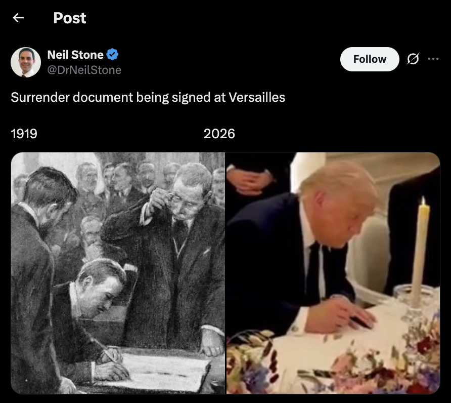 Trump's Iran Peace Deal Trolled as Biggest 'Surrender' at Versailles Since 1919 Treaty of Versailles