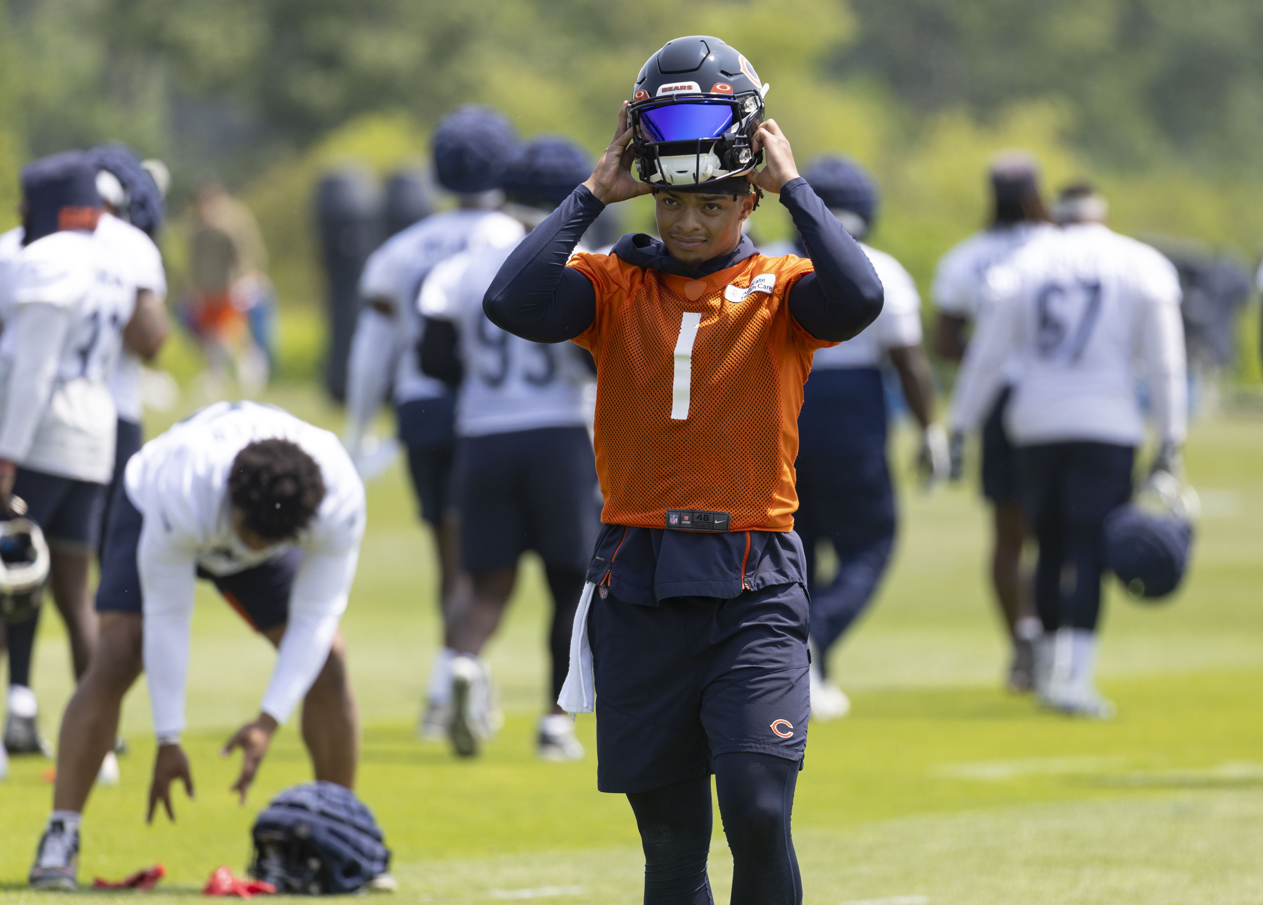 P.J. Walker of the Chicago Bears looks on during OTAs at Halas