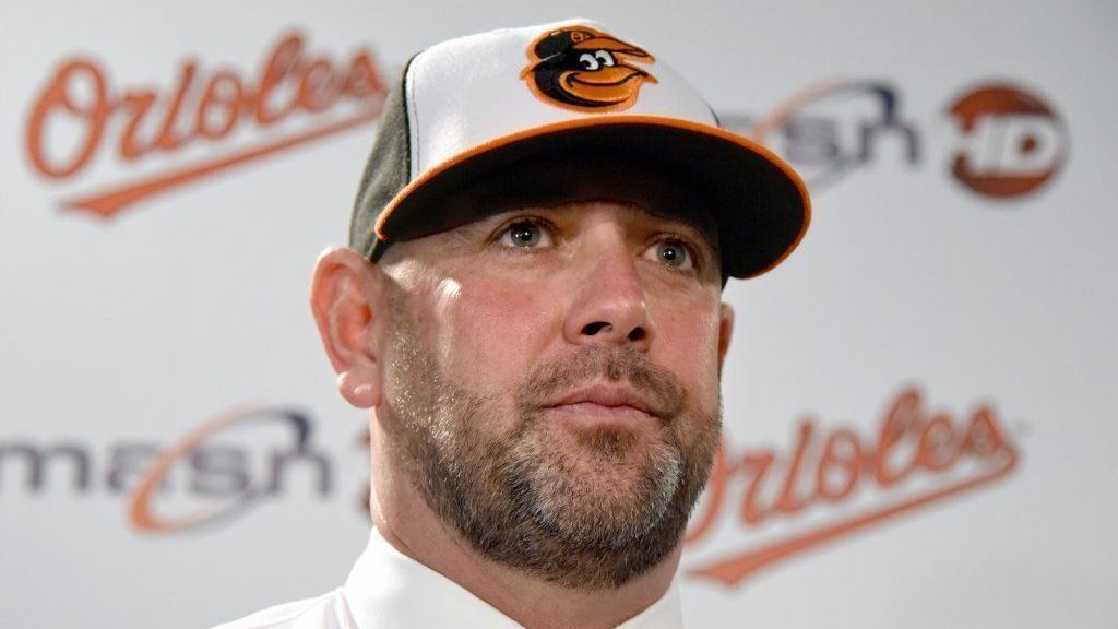 Baltimore Orioles manager Brandon Hyde takes the ball from relief