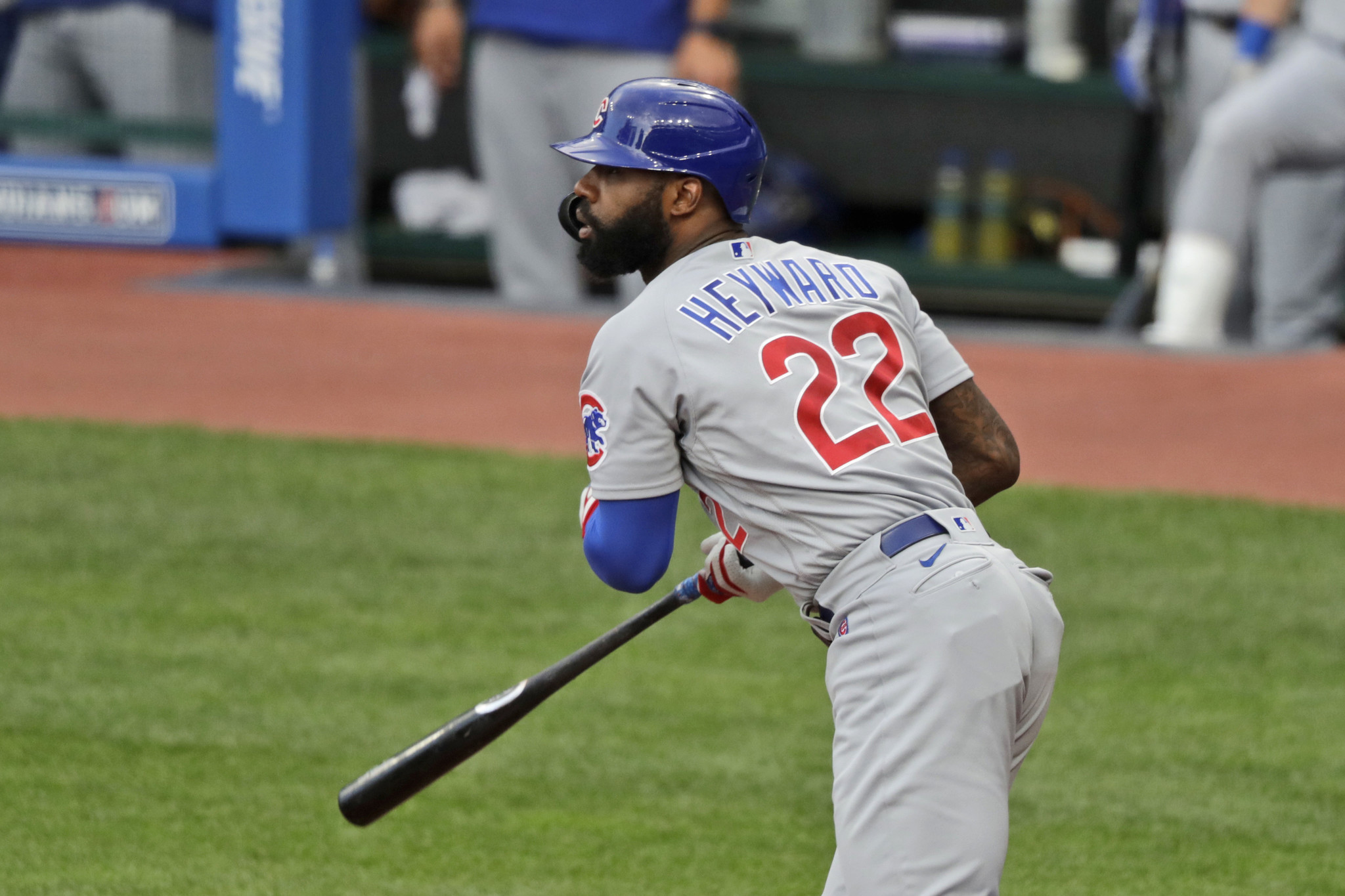 Chicago Cubs' Jason Heyward shows off his World Series ring as he is being  honored during the team's baseball game against the Cincinnati Reds in  Chicago, Saturday, Oct. 1, 2022. (AP Photo/Matt
