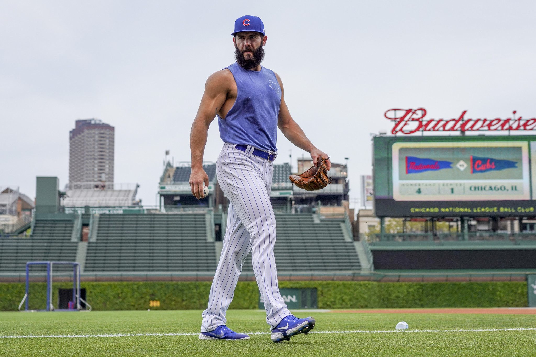 This is a 2021 photo of Jake Arrieta of the Chicago Cubs baseball