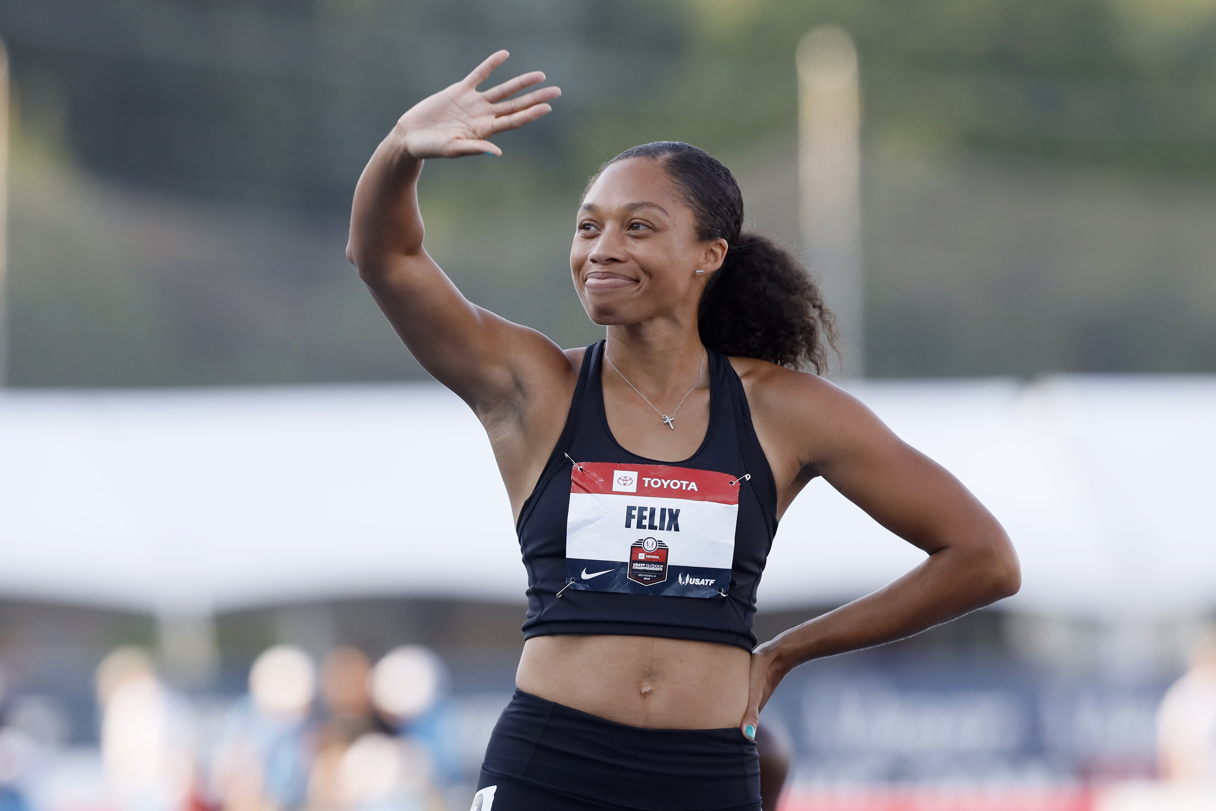 Felix continues to race competitively during her final athletics season