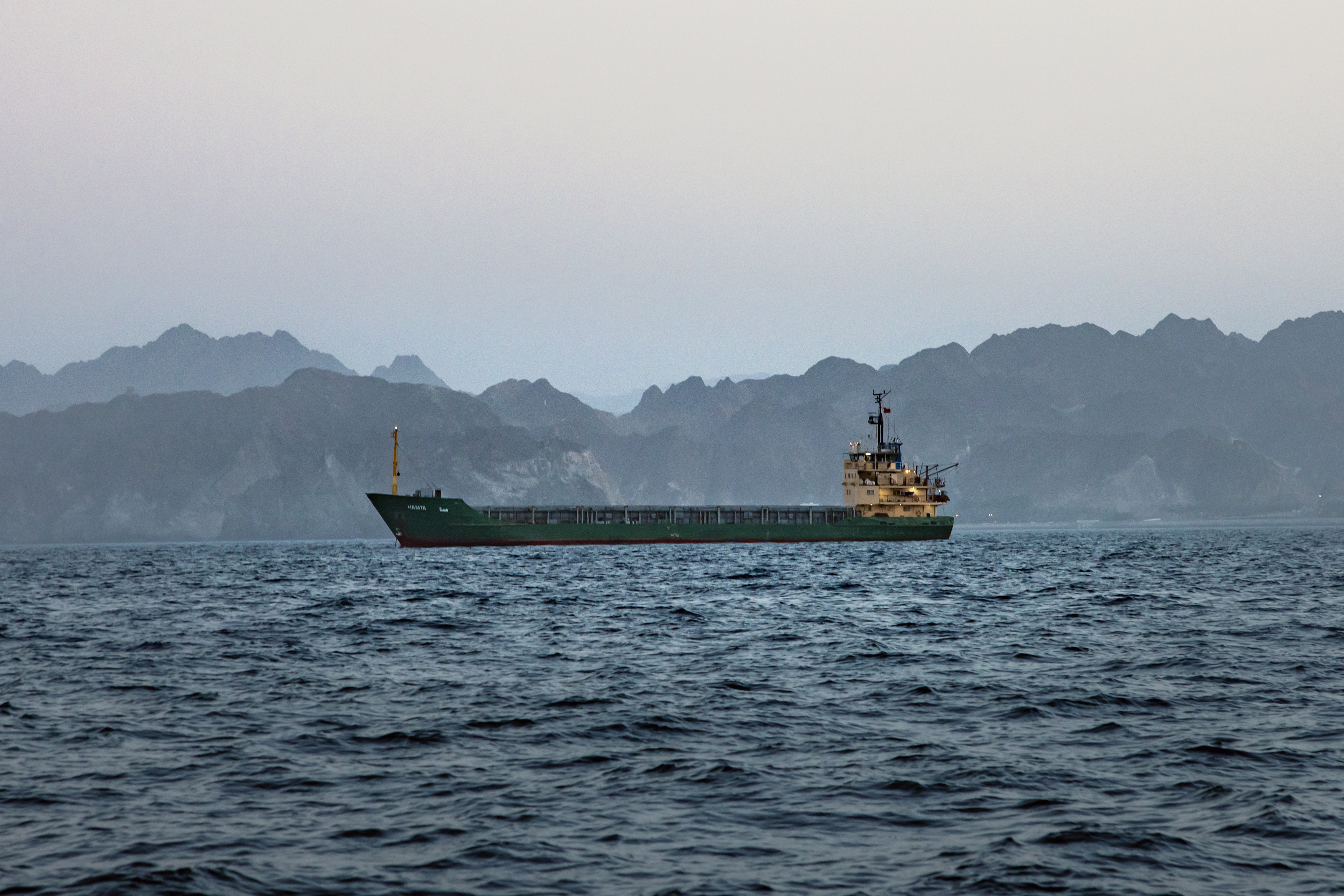 A cargo vessel is anchored off the coast of Oman on Tuesday after being stranded for days at sea by congestion at a port in in Muscat. (Elke Scholiers/Getty Images)