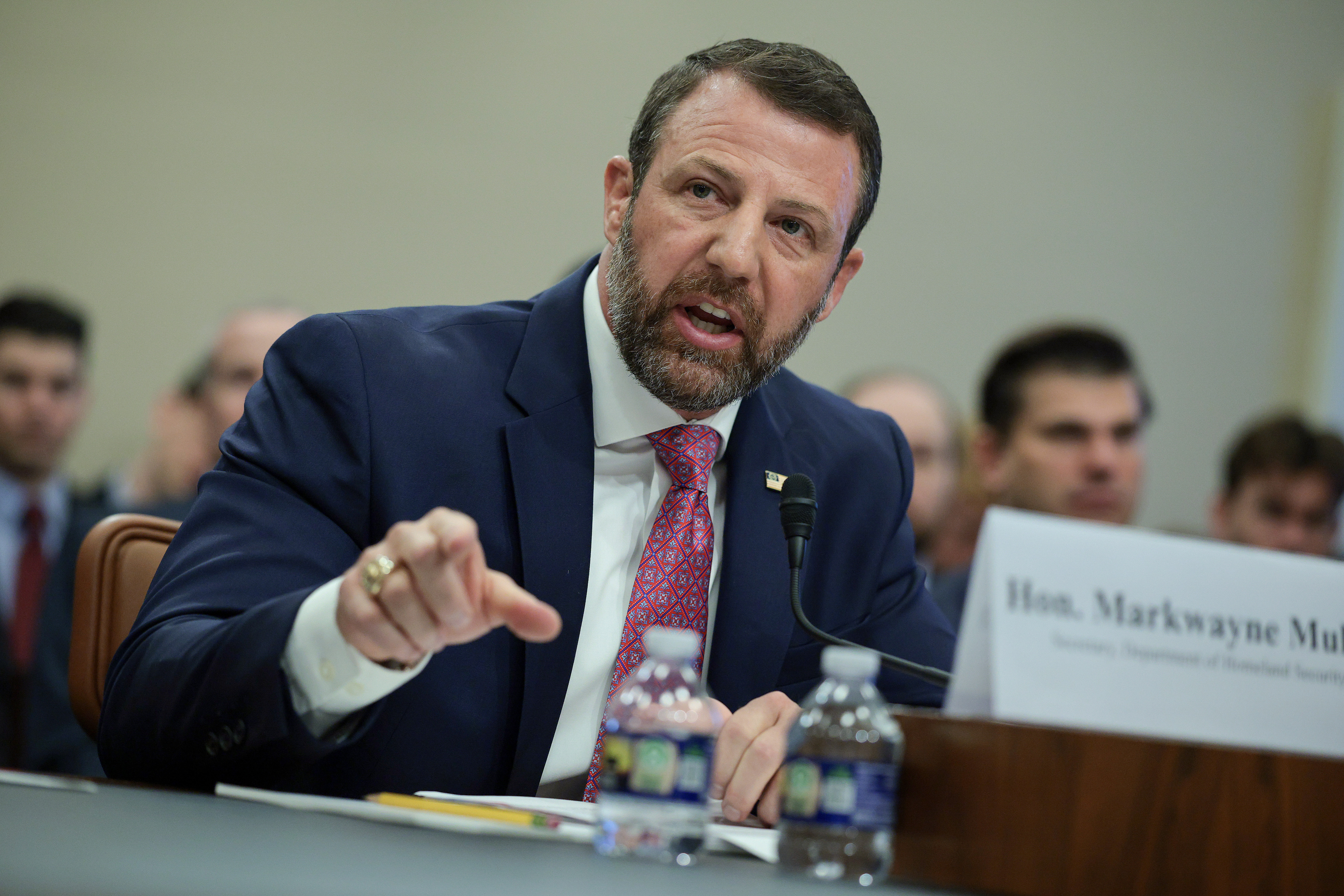Homeland Security Secretary Markwayne Mullin testifies before a House subcommittee on Thursday. (Chip Somodevilla/Getty Images)