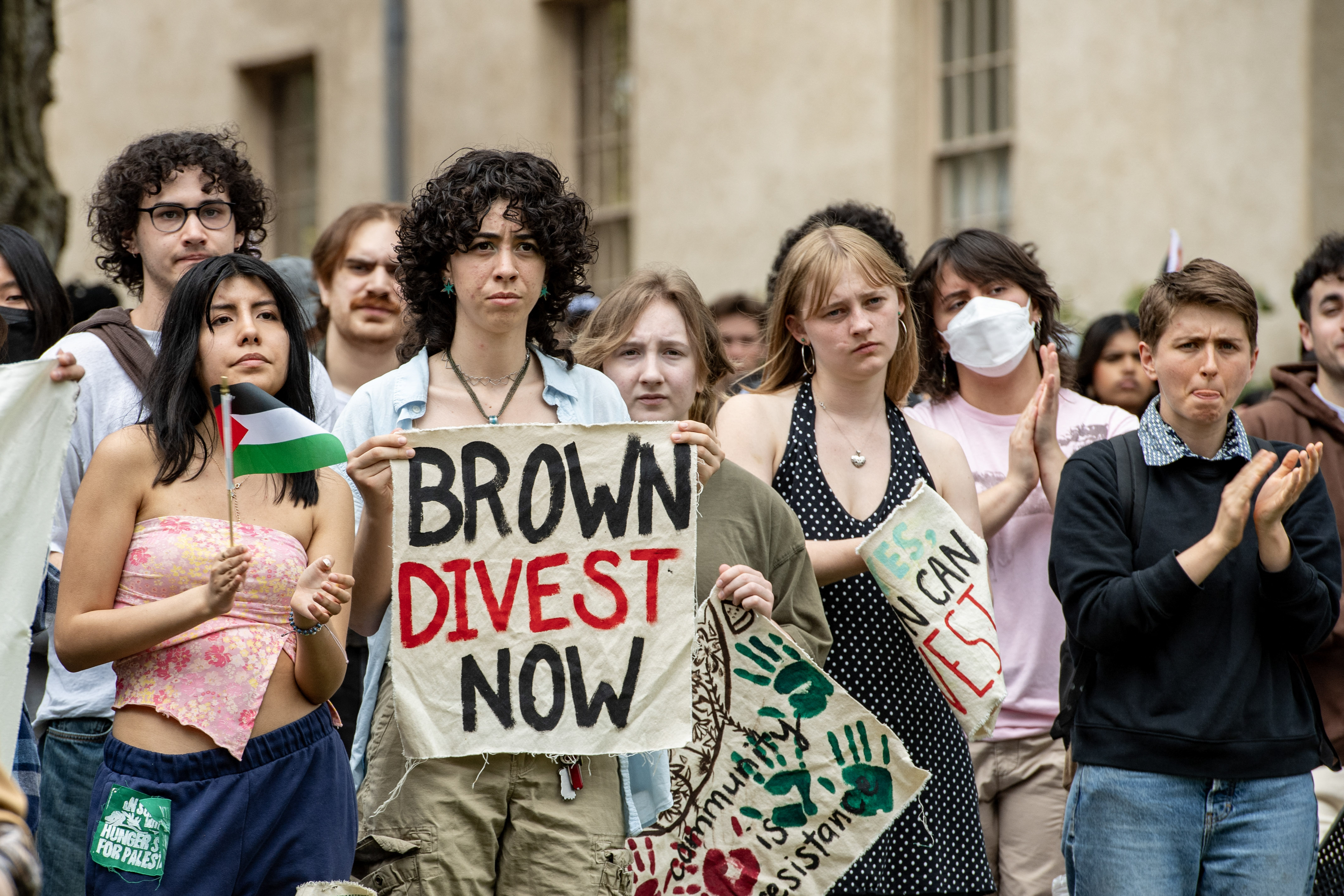 Pro-Palestinian protesters at Brown University in April 2024. (Joseph Prezioso/AFP/Getty Images)