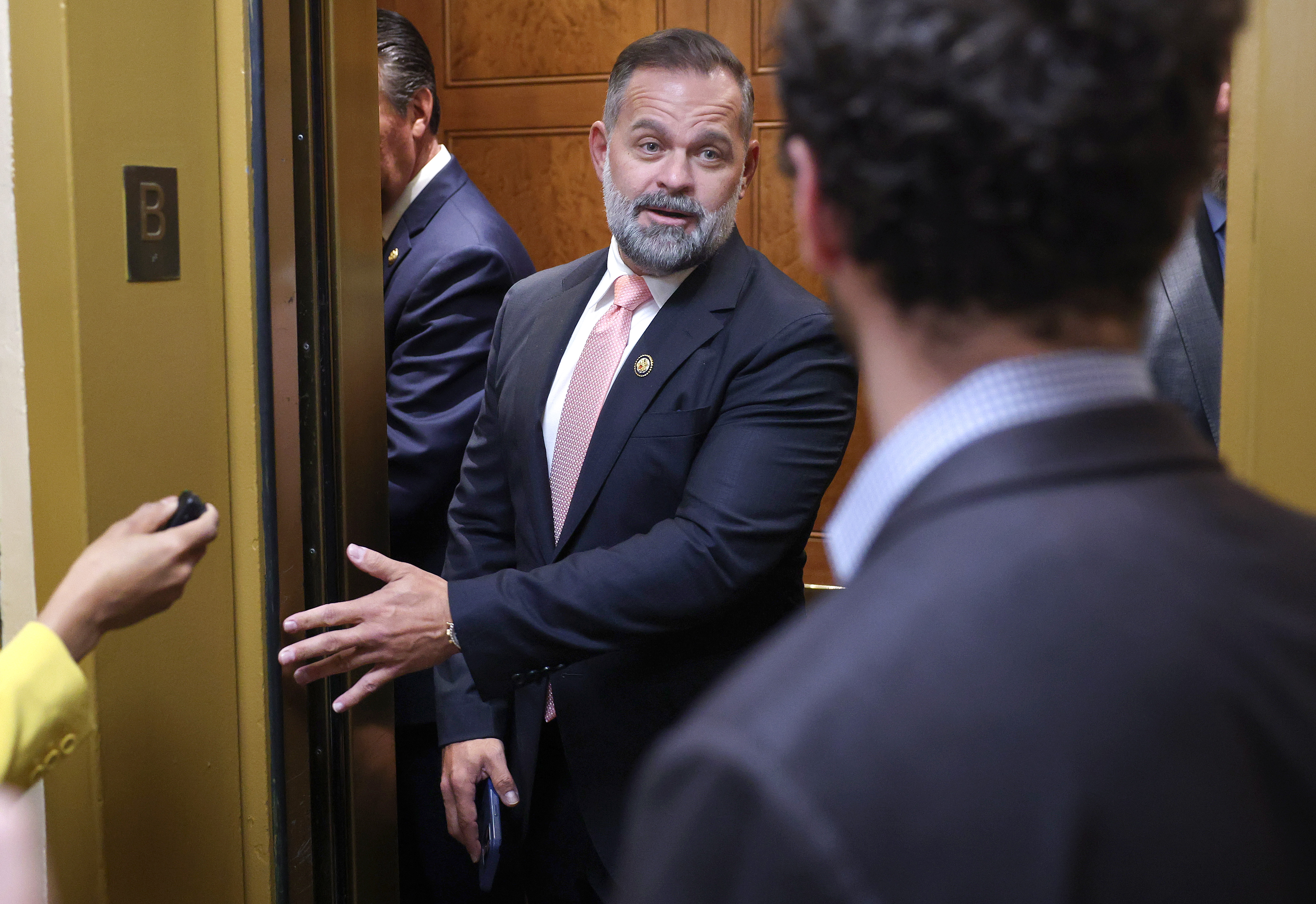 Rep. Cory Mills (R-Florida) talks to reporters at the Capitol in April. (Kevin Dietsch/Getty Images)