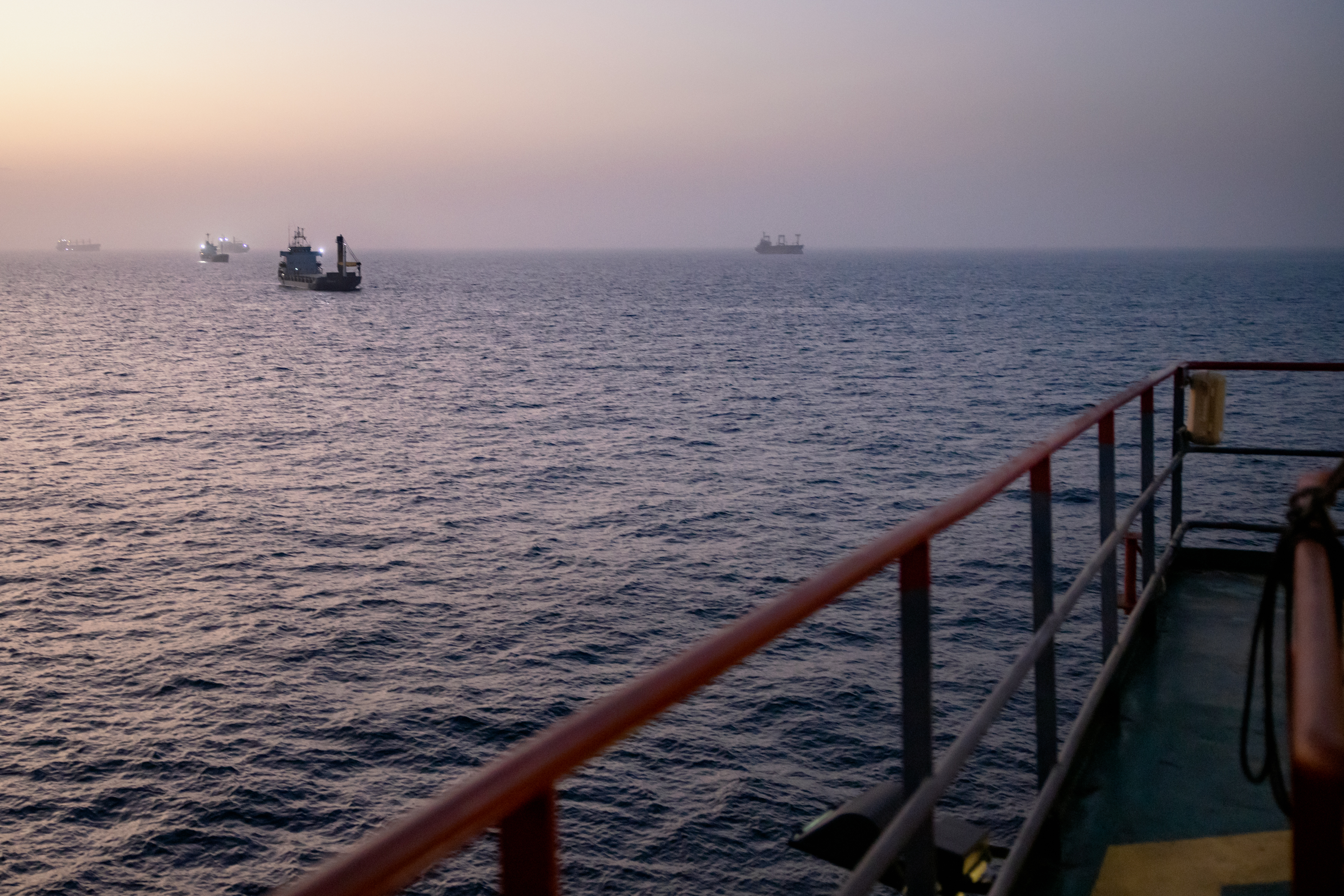 Oil tankers and cargo vessels anchor off the coast of Oman. (Elke Scholiers/Getty Images)