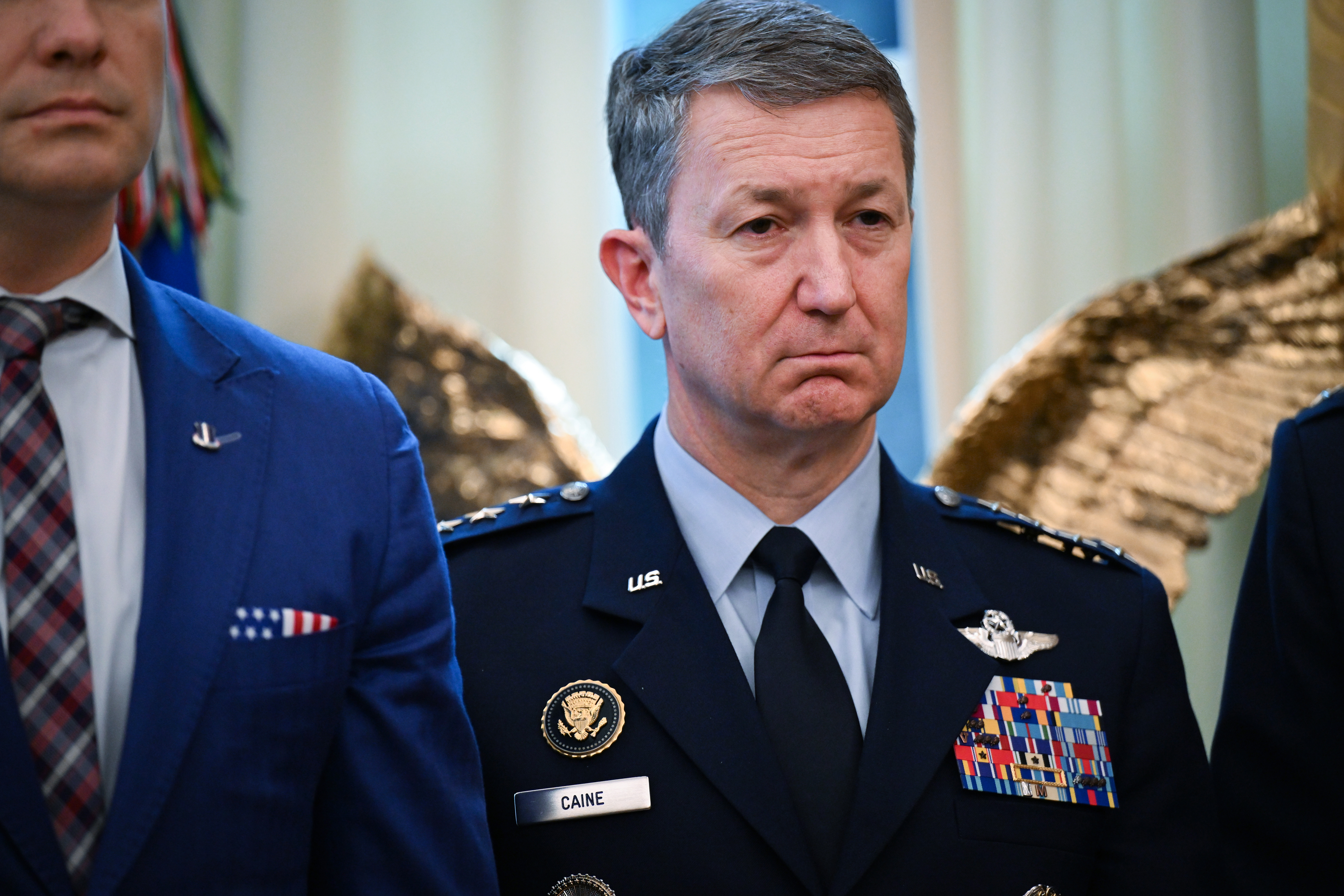 Gen. Dan Caine, the Joint Chiefs of Staff chairman, attends a meeting at the White House in December. (Matt McClain/The Washington Post)
