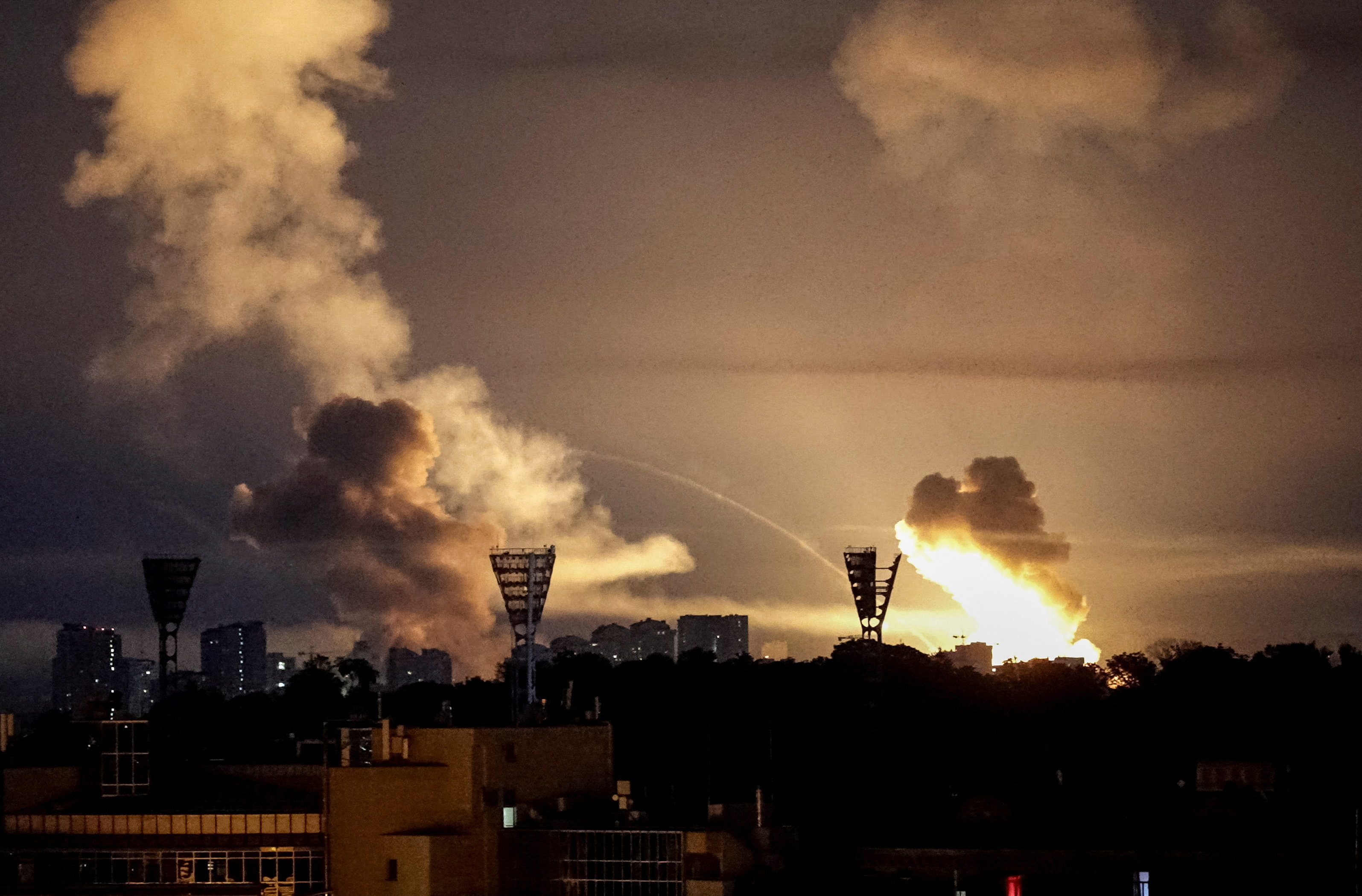 An explosion in Kyiv early Thursday during Russia's attack. (Anna Voitenko/Reuters)