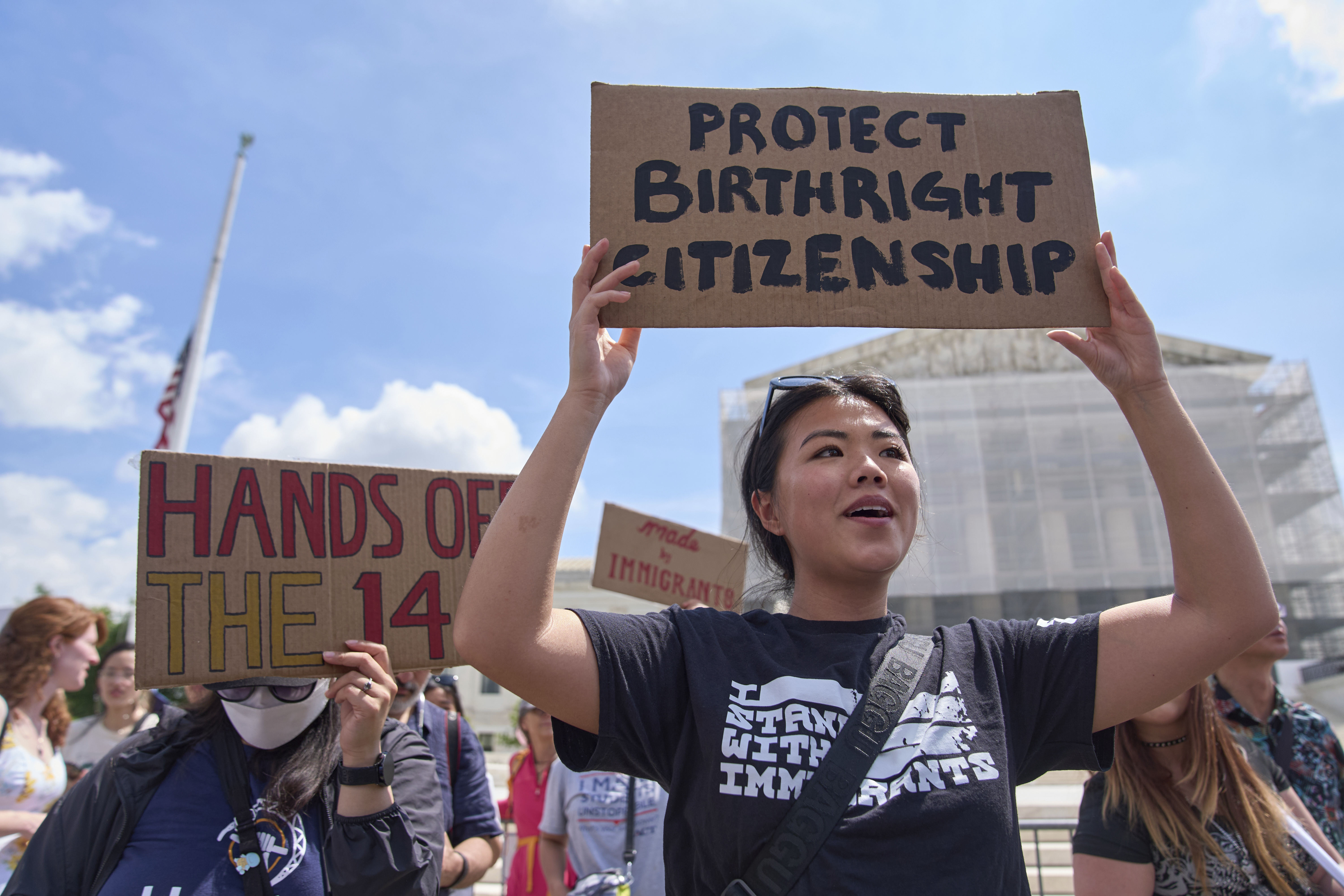 Demonstrators rally in support of birthright citizenship outside the Supreme Court in May. (Jacquelyn Martin/AP)