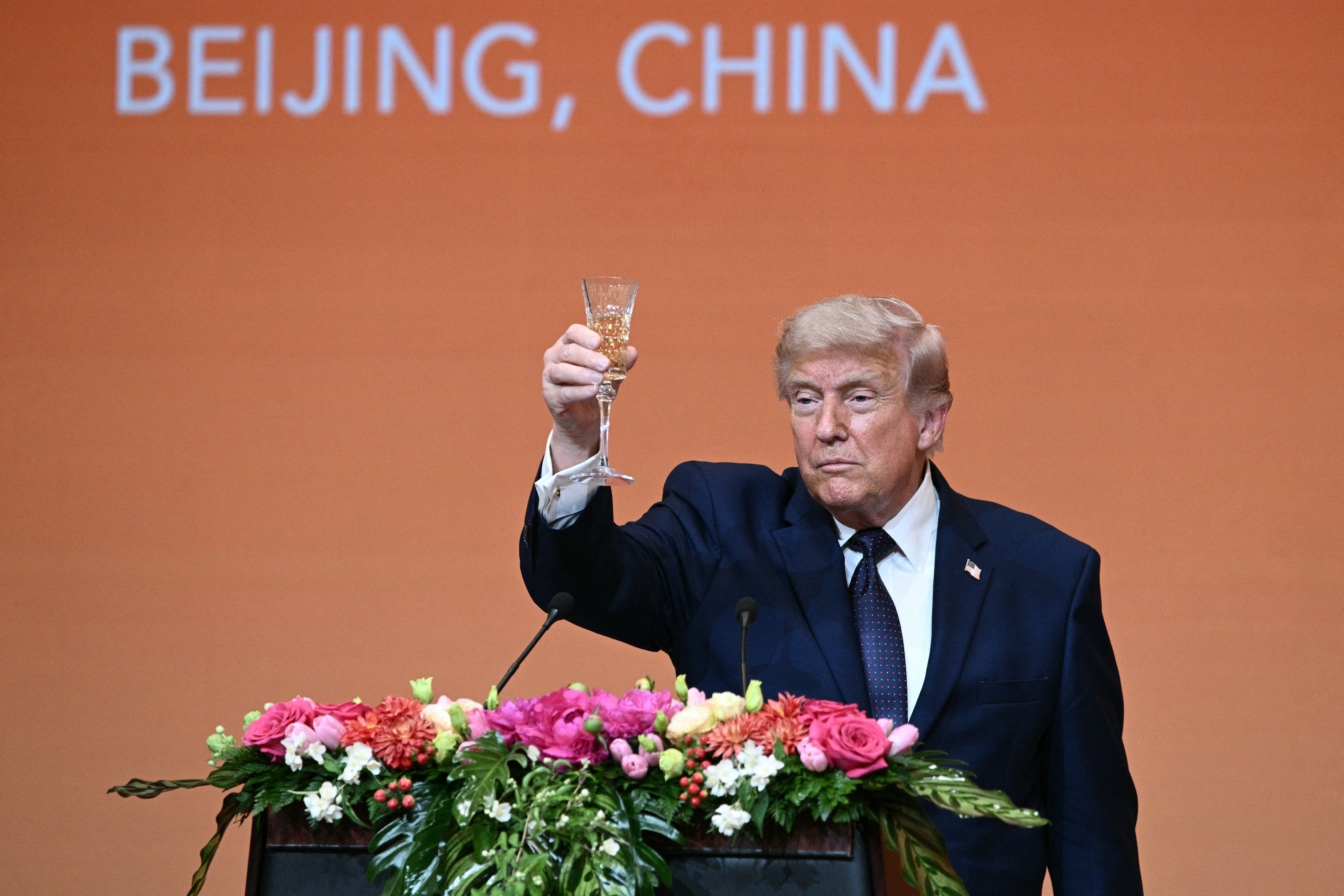 President Donald Trump at a state banquet with Chinese President Xi Jinping in the Great Hall of the People in Beijing on May 14. (Brendan Smialowski/AFP/Getty Images)