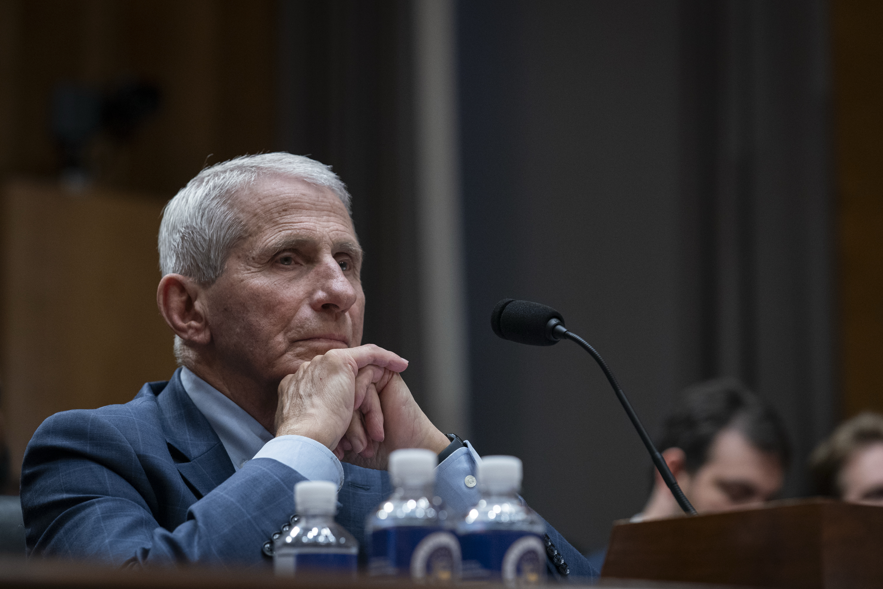 Anthony S. Fauci, former director of the National Institute of Allergy and Infectious Diseases, appears at a Senate hearing Wednesday. (Maxine Wallace/The Washington Post)