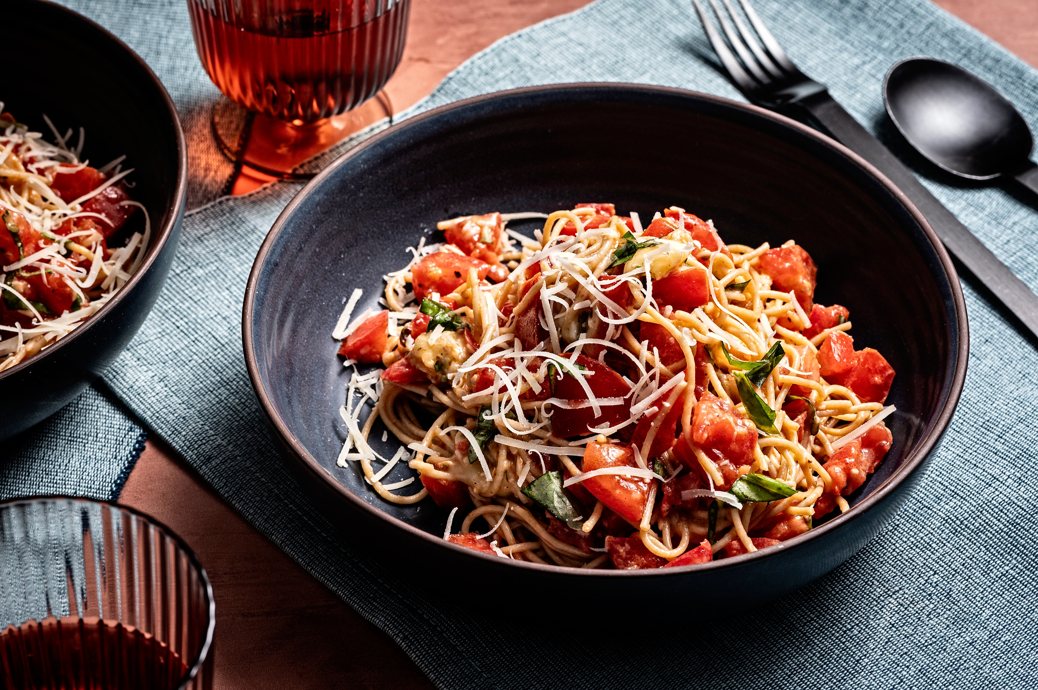 Pasta With Fresh Tomato, Roasted Garlic and Brie. (Scott Suchman/For The Washington Post; food styling by Lisa Cherkasky)
