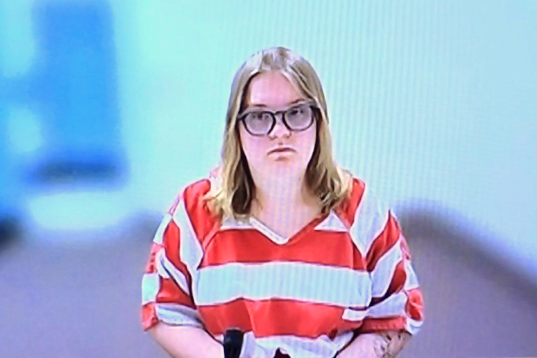 Andrea Shaw attends a court hearing remotely via video last week in Payette County District Court in Idaho. (KIVI-TV/AP)