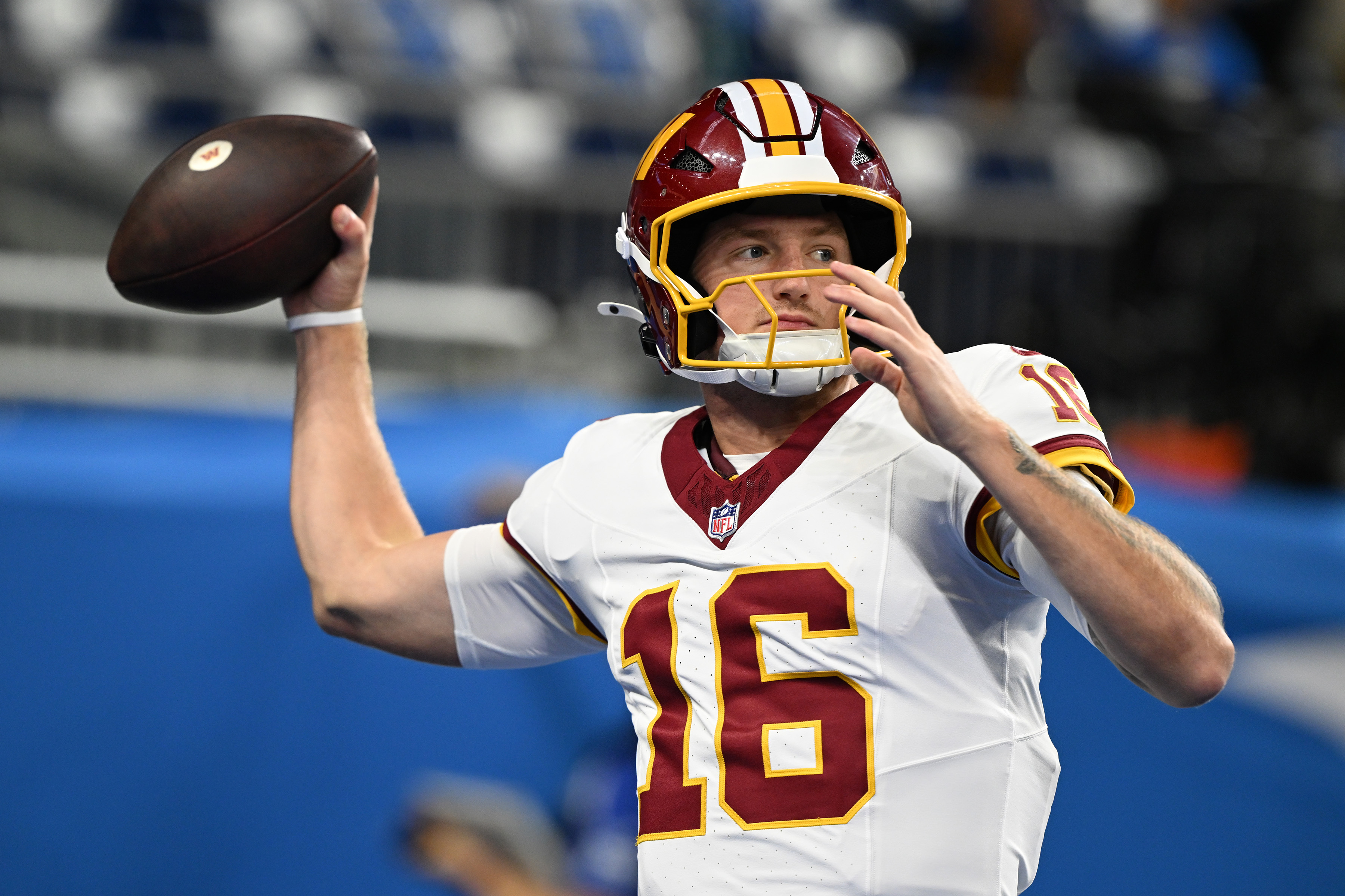 Commanders rookie Athan Kaliakmanis is battling to be the third quarterback on the roster. (Lon Horwedel/Imagn Images via Reuters Connect)