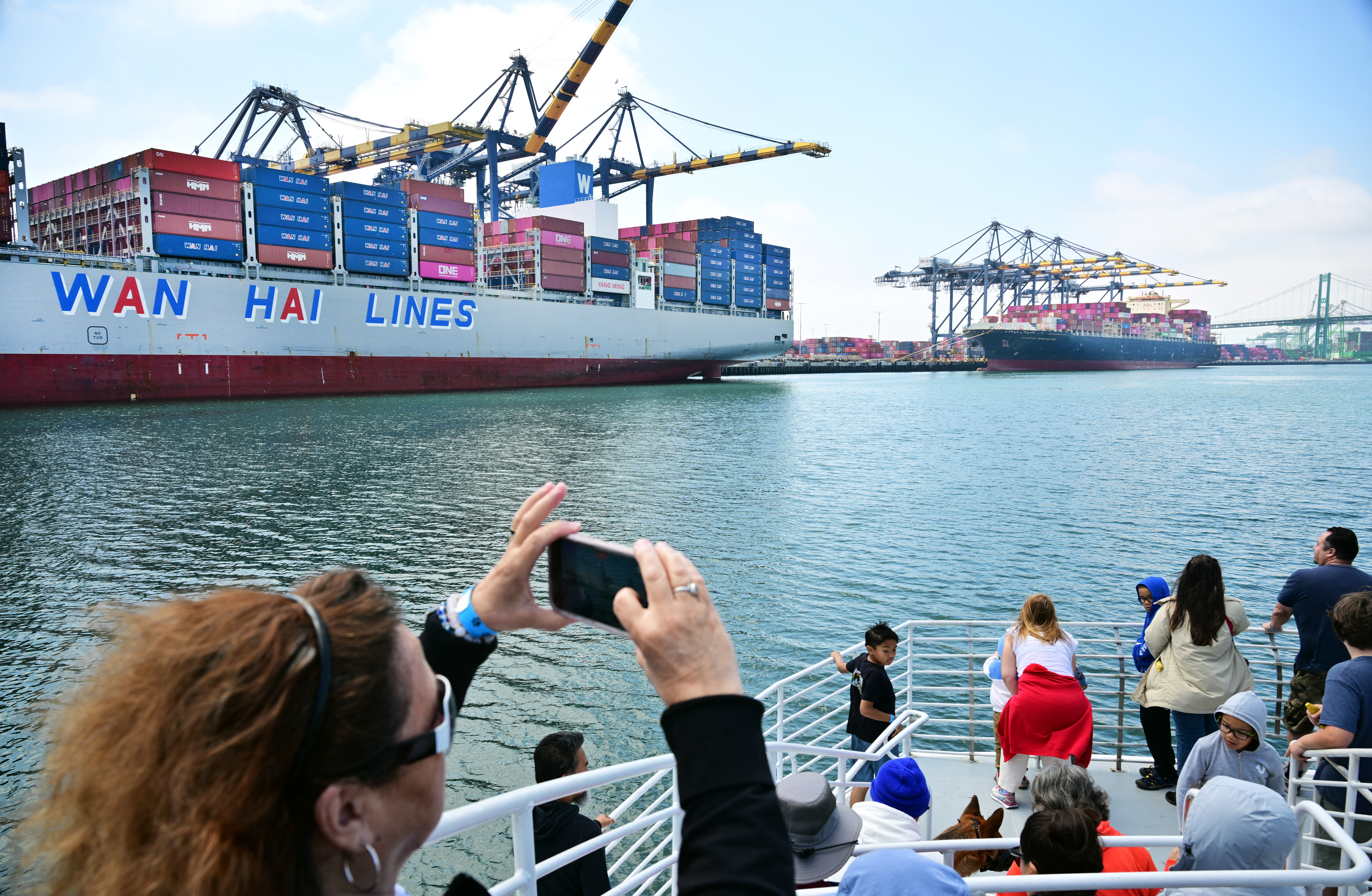 Freight ships full of containers are shown at the Port of Los Angeles on May 9. (Frederic J. Brown/AFP/Getty Images)