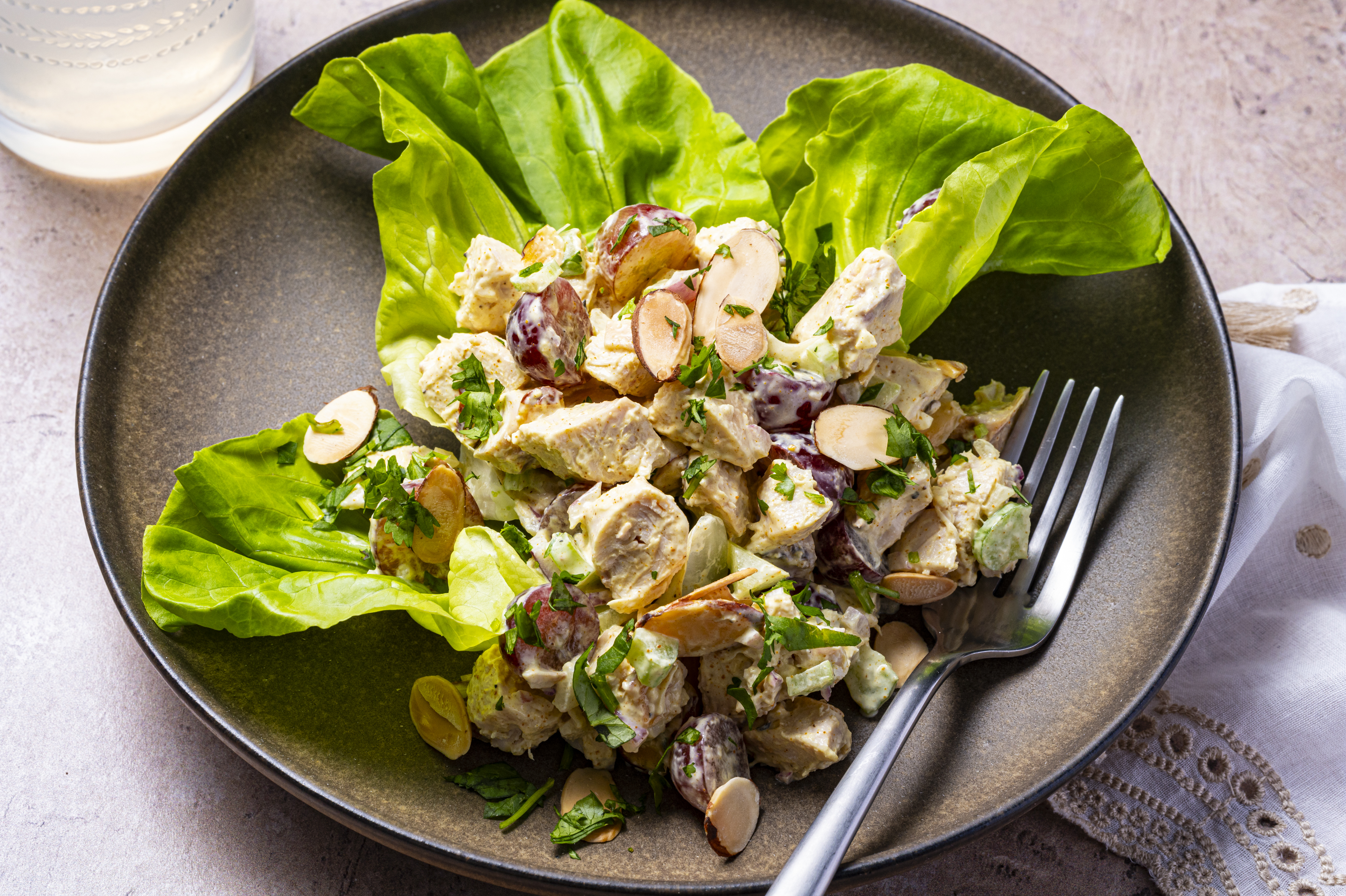 A rotisserie bird lets you throw this chicken salad together in minutes for a low-effort summer meal. (Scott Suchman/For The Washington Post; food styling by Lisa Cherkasky )
