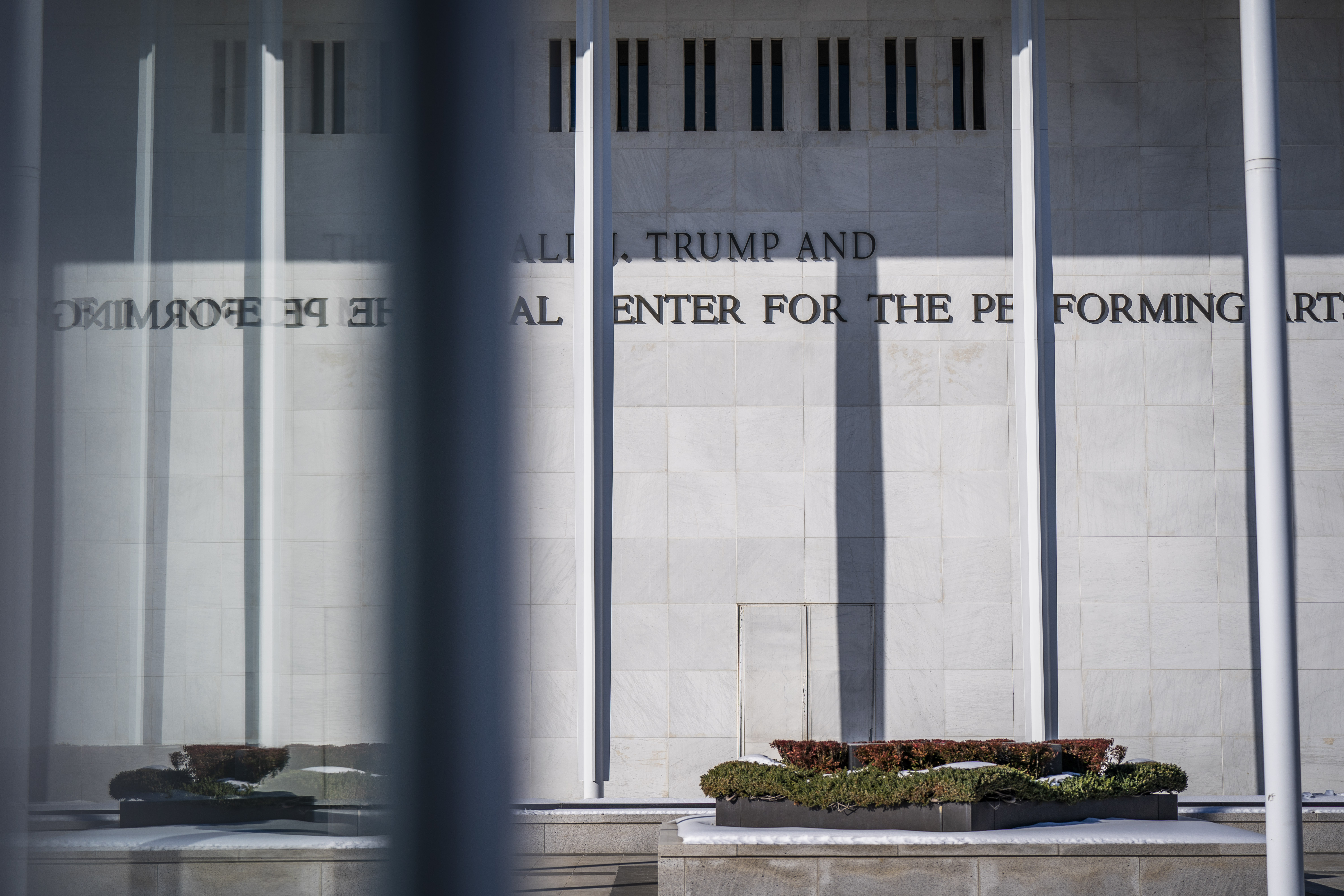 The exterior of the Kennedy Center in February, after the center's board voted to name it after President Donald Trump. (Jabin Botsford/The Washington Post)