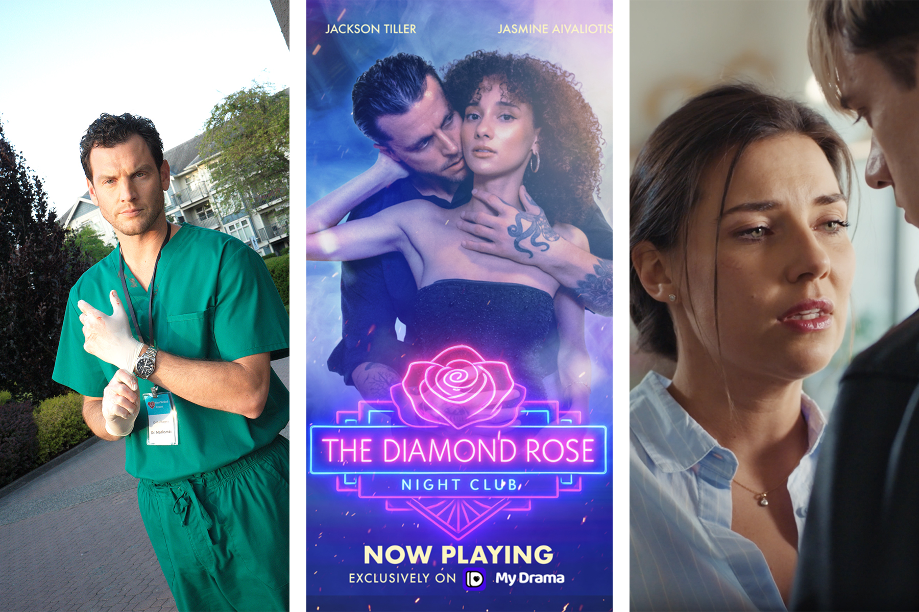 Collage of vertical short drama romance movie posters typical of the Reelshort app style