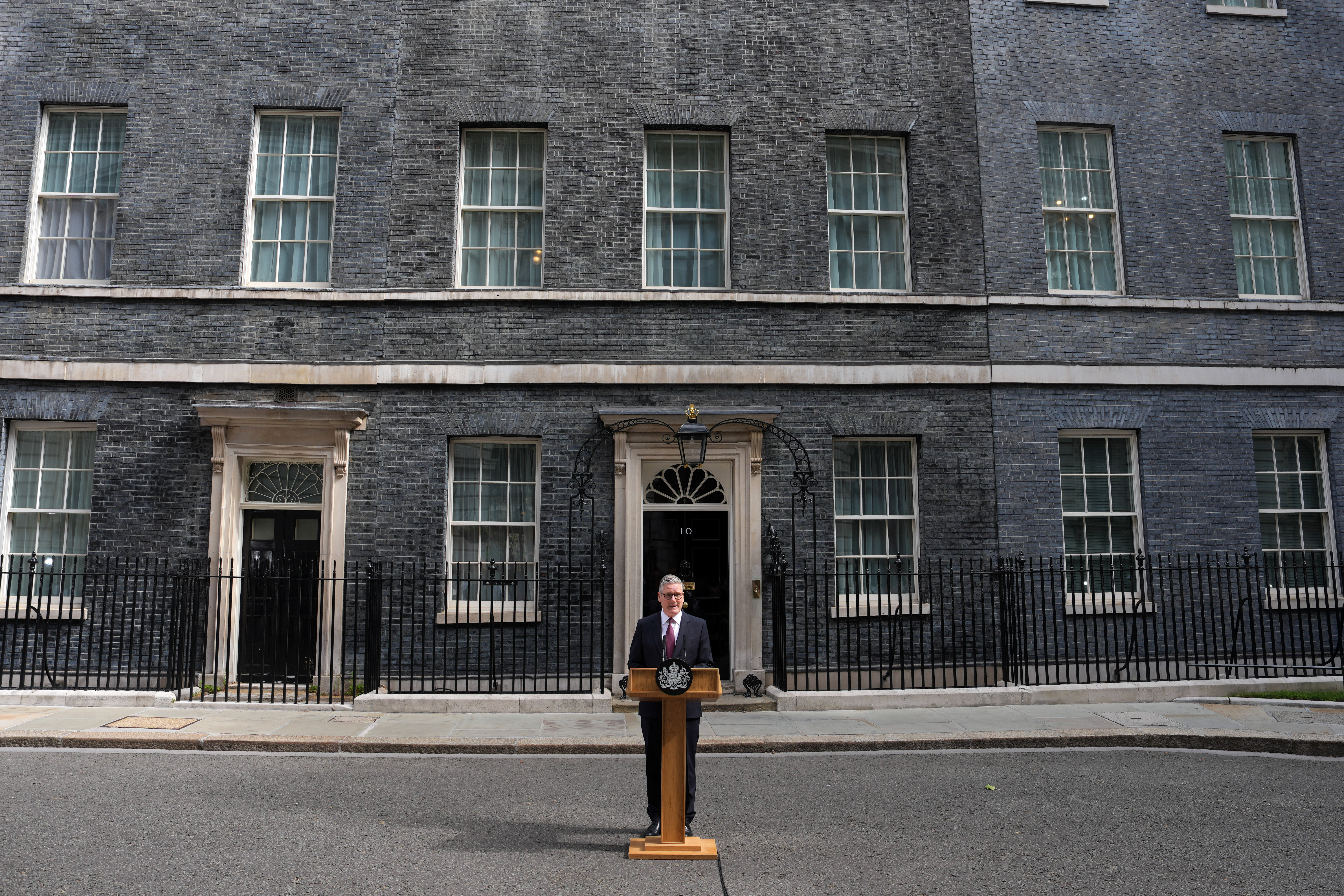 Britain's Prime Minister Keir Starmer announces his resignation to the media outside 10 Downing Street in London on Monday. (Kin Cheung/AP)