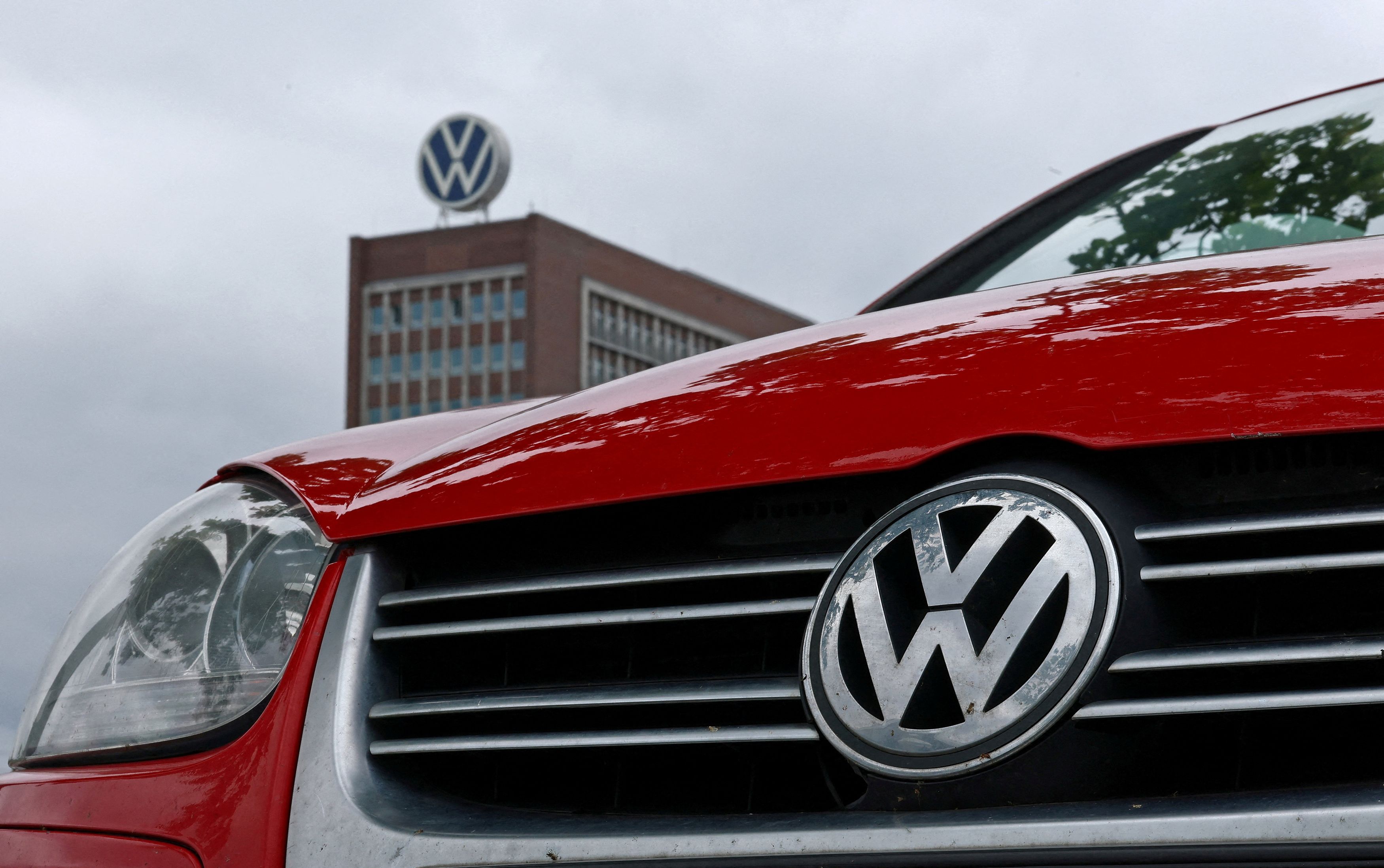 A Volkswagen car outside the Volkswagen headquarters in Wolfsburg, Germany. More than 40 percent of Volkswagen Group’s roughly 667,000 employees work in Germany. (Lisi Niesner/Reuters)