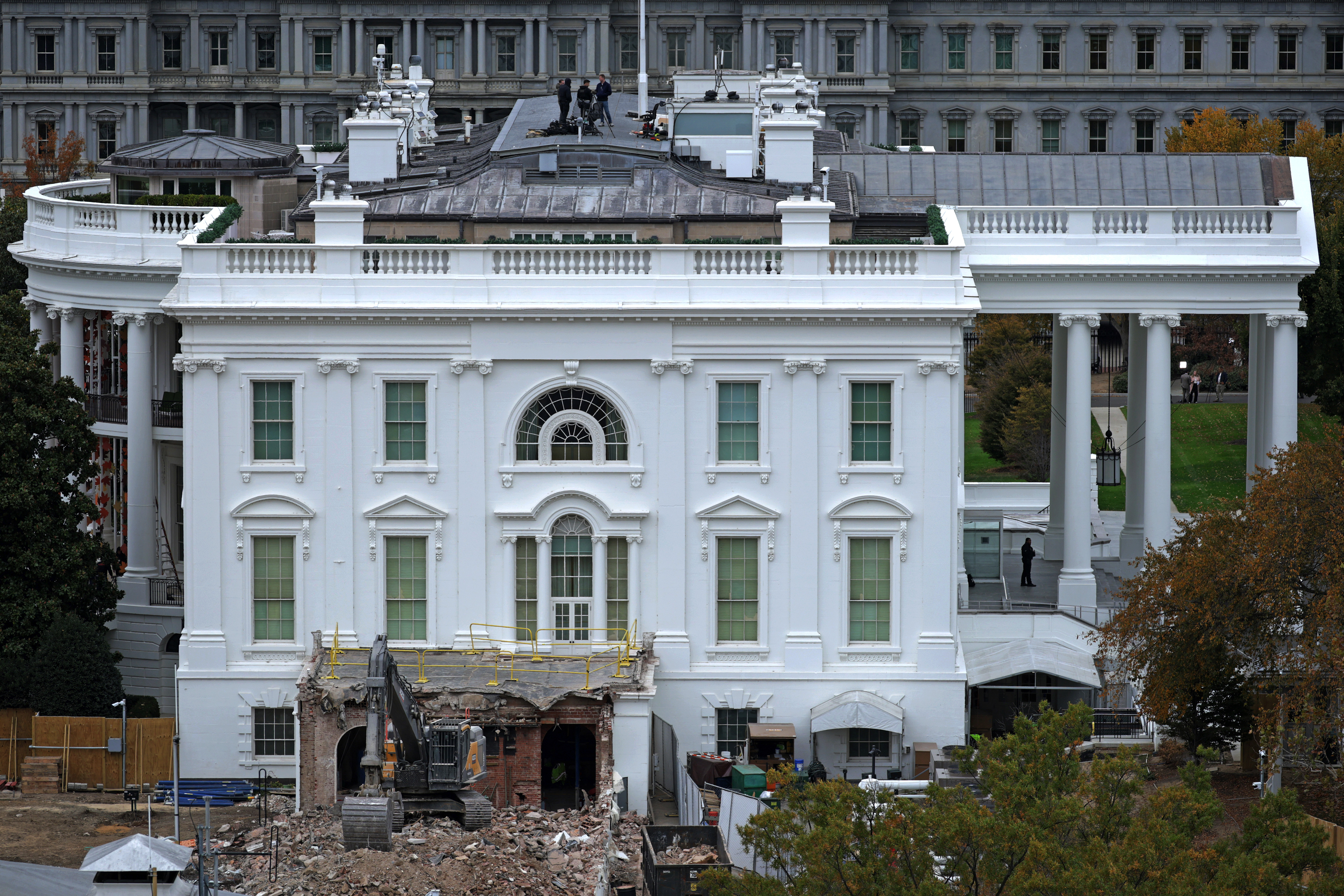 An excavator sits on the rubble after the East Wing of the White House was demolished. (Alex Wong/Getty Images)