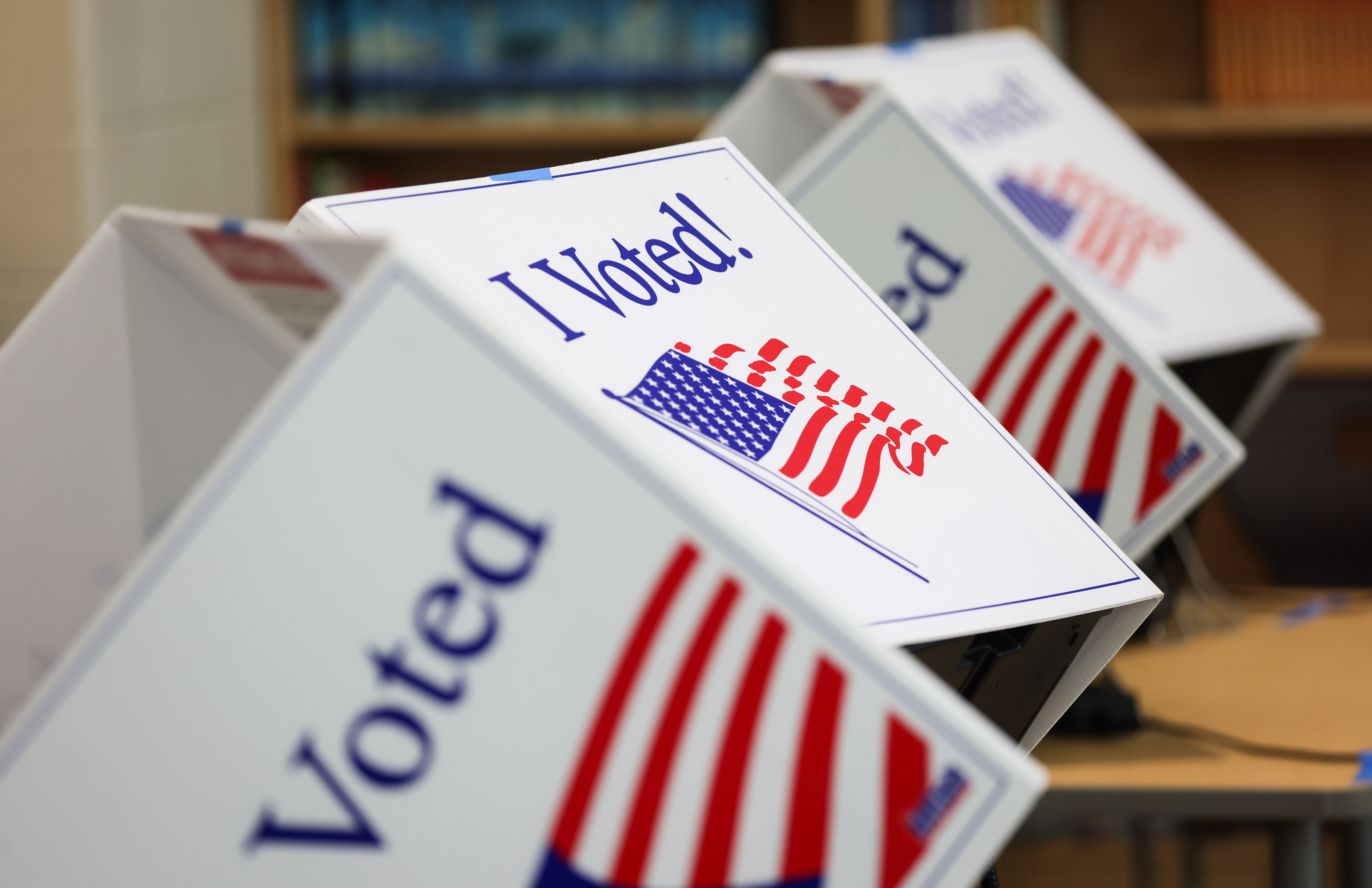 Voting machines are pictured at a polling station in Mount Pleasant, South Carolina, in 2024. (Sam Wolfe/For The Washington Post)