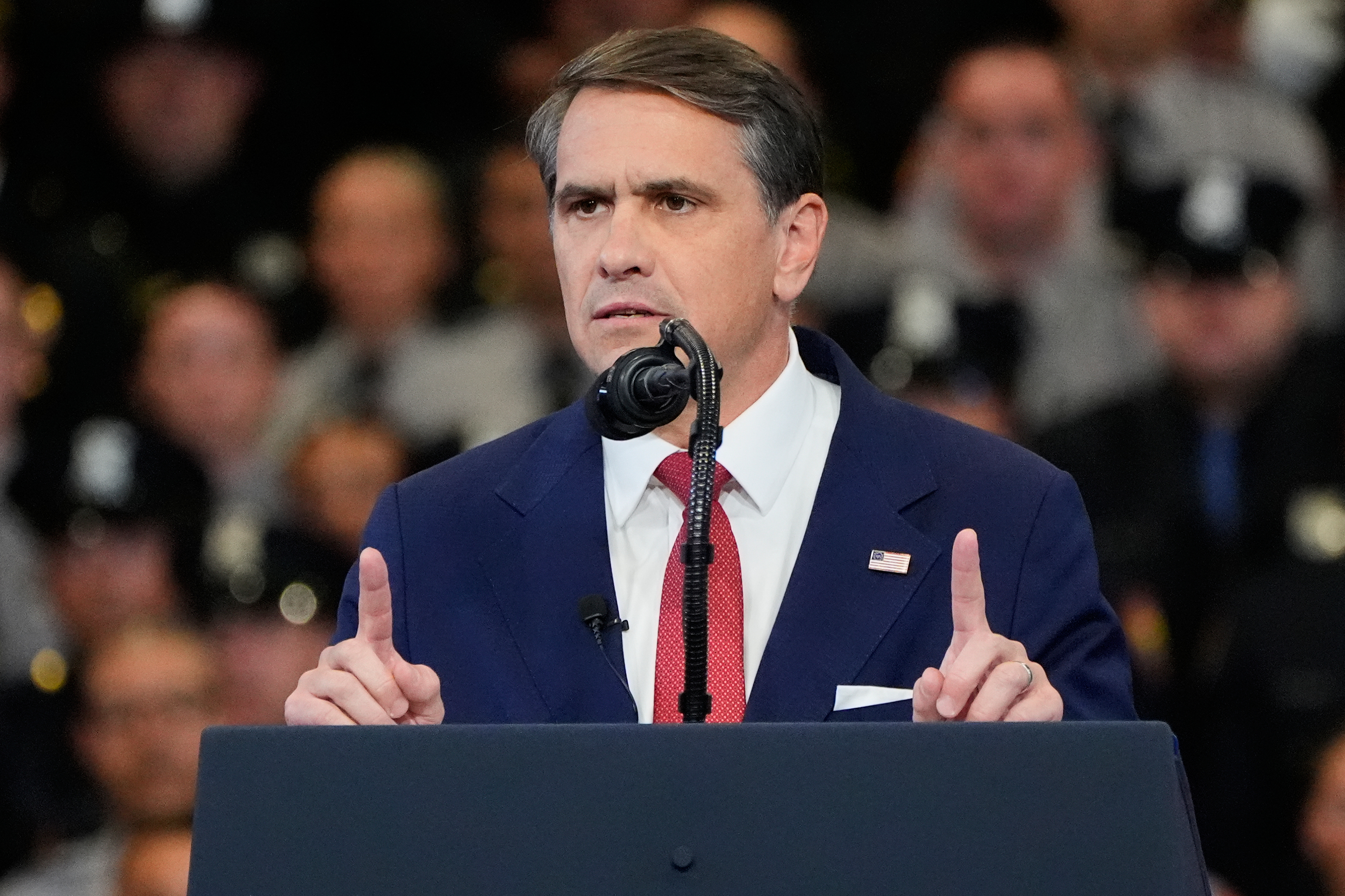Attorney General Todd Blanche speaks at an event Friday in Garden City, New York. (Yuki Iwamura/AP)