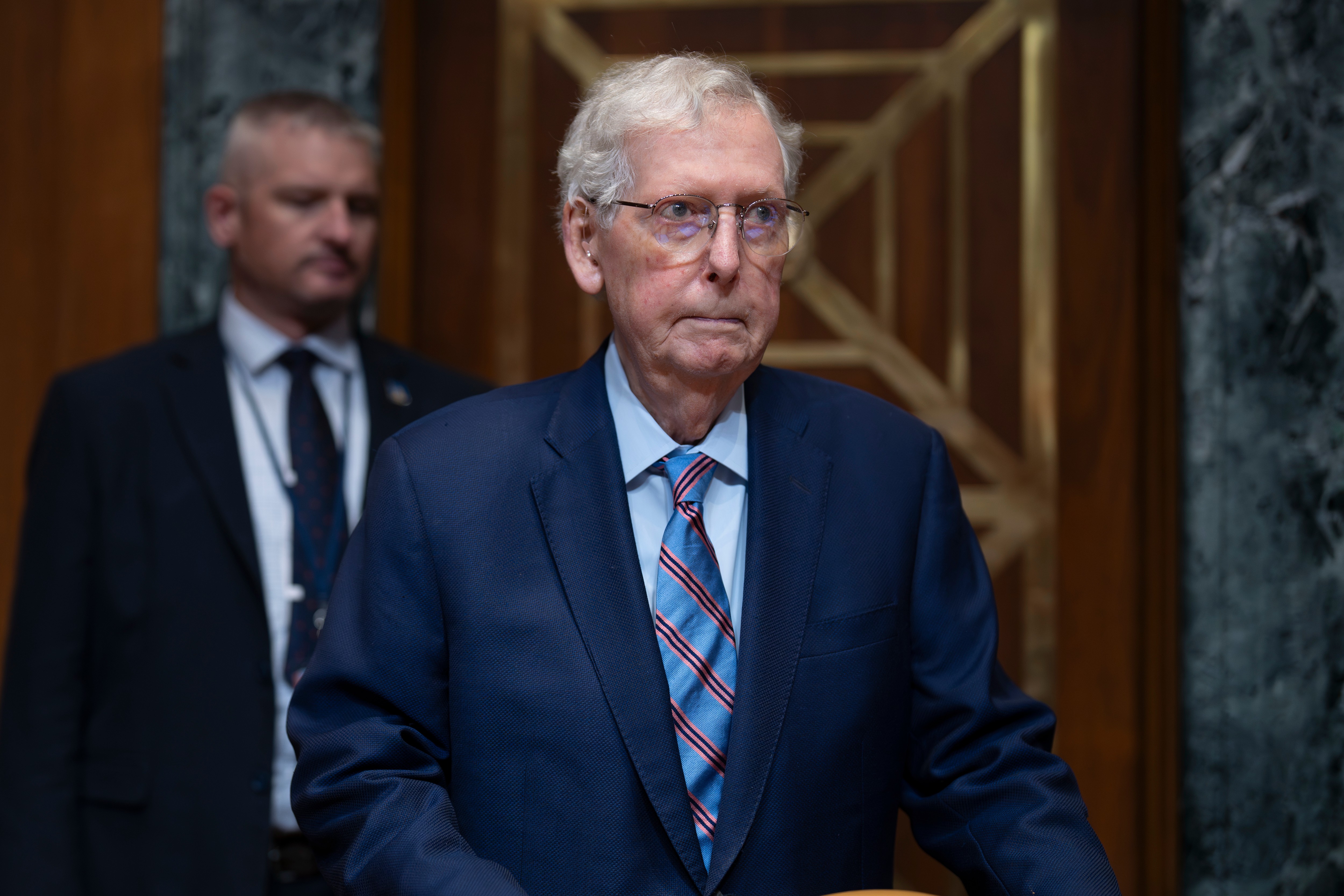 Sen. Mitch McConnell (R-Kentucky) arrives for a May 19 hearing on President Donald Trump's funding requests for the Army. (J. Scott Applewhite/AP Photo/J. Scott Applewhite)