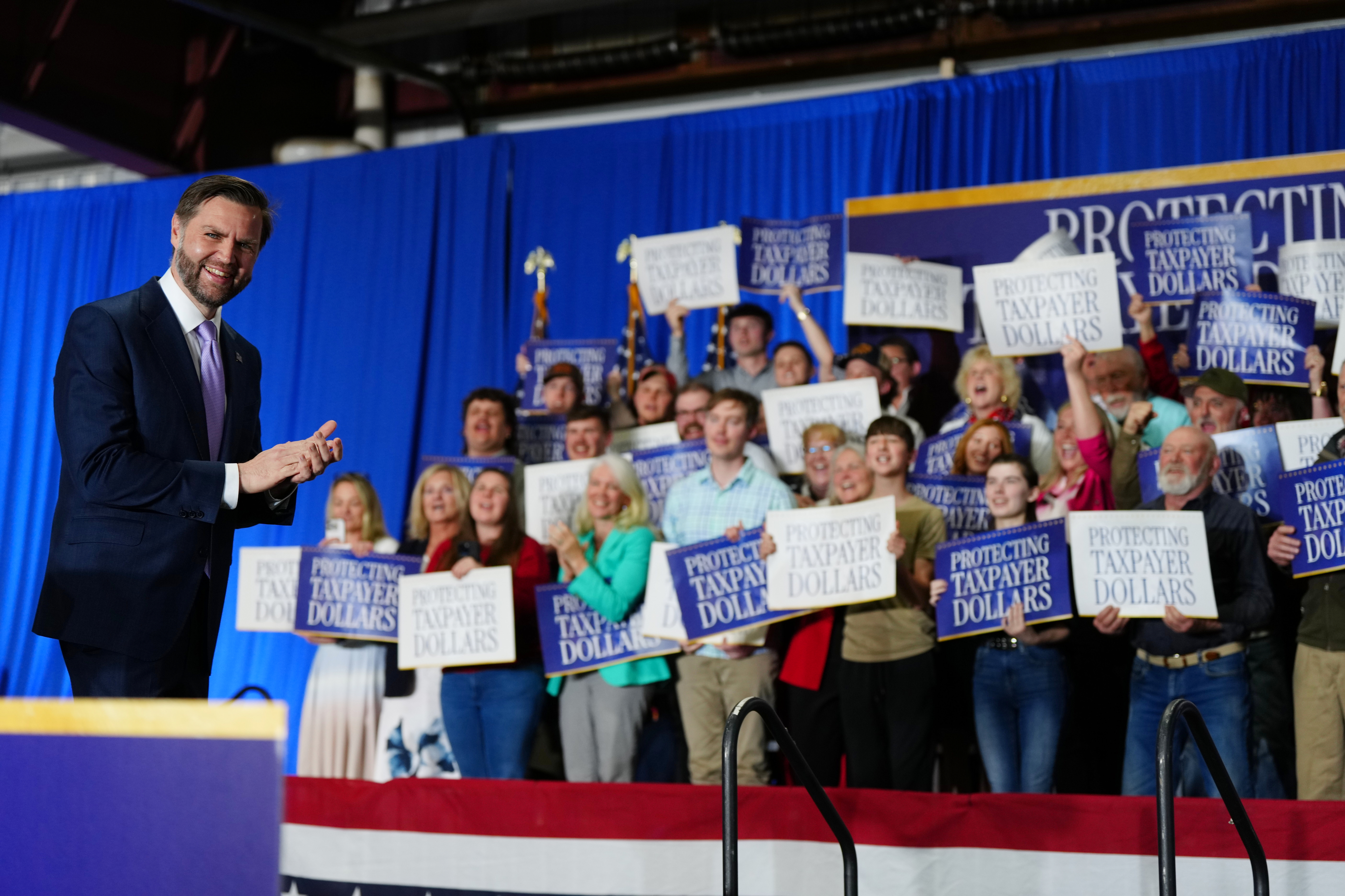 Vice President JD Vance in Bangor, Maine, on Thursday. (Tierney L. Cross/Pool/New York Times/AP)