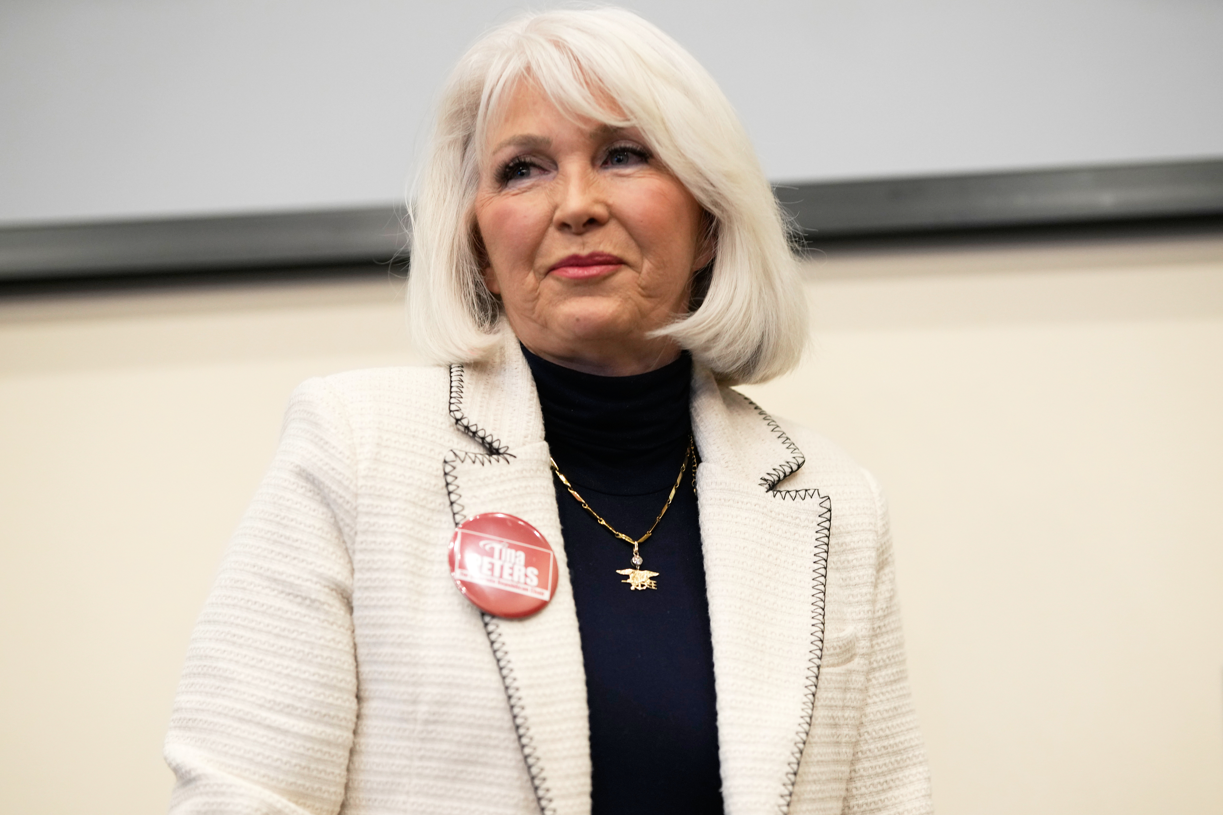 A jury convicted Tina Peters of seven charges, including four felonies, in 2024. She was sentenced to nine years in prison. (David Zalubowski/AP)